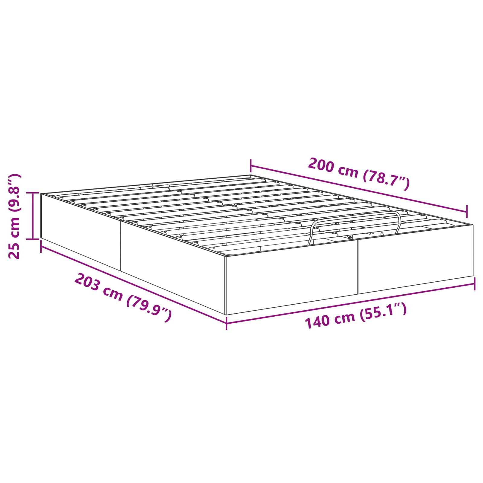 Otomanski krevet s pohranom Crni Hrast 203 x 140 x 25 cm