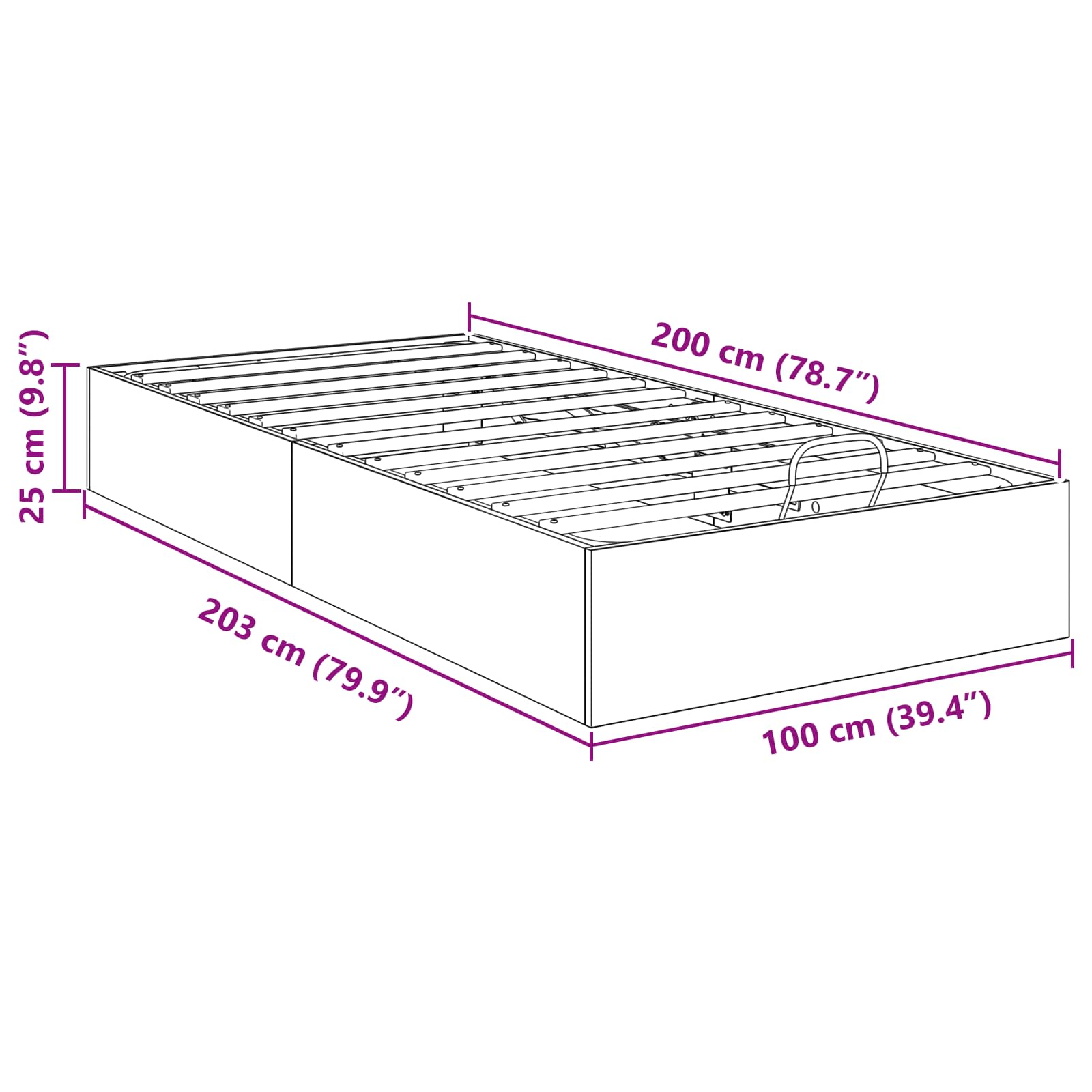 Otomanski krevet Bijeli 203 x 100 x 25 cm Konstrukcijsko drvo