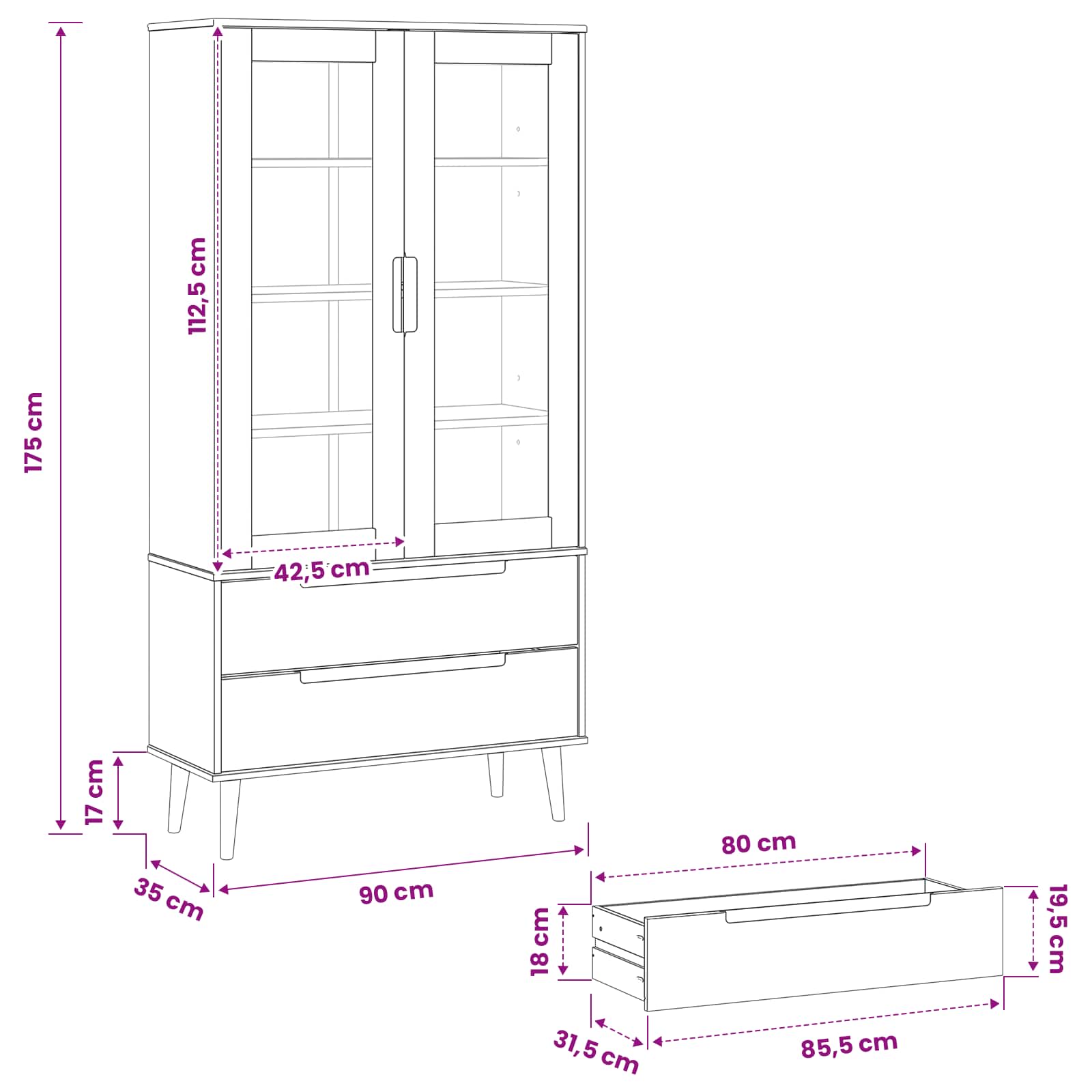 Vitrinski ormar od stakla Crna 90 x 35 x 175 cm