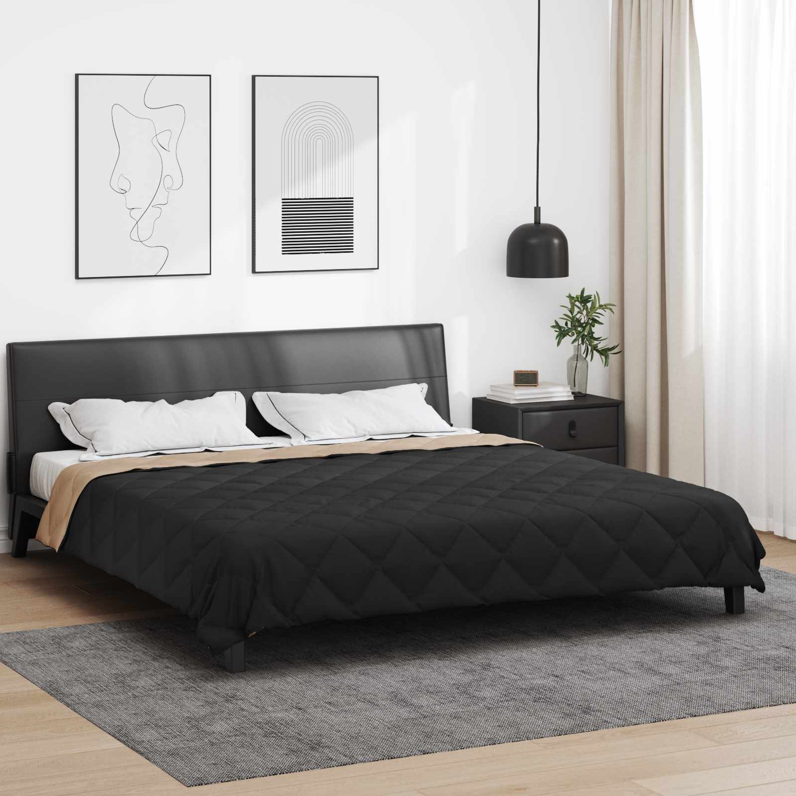 Ljetni pokrivač Crna i taupe 240 x 260 cm Mikrovlakna