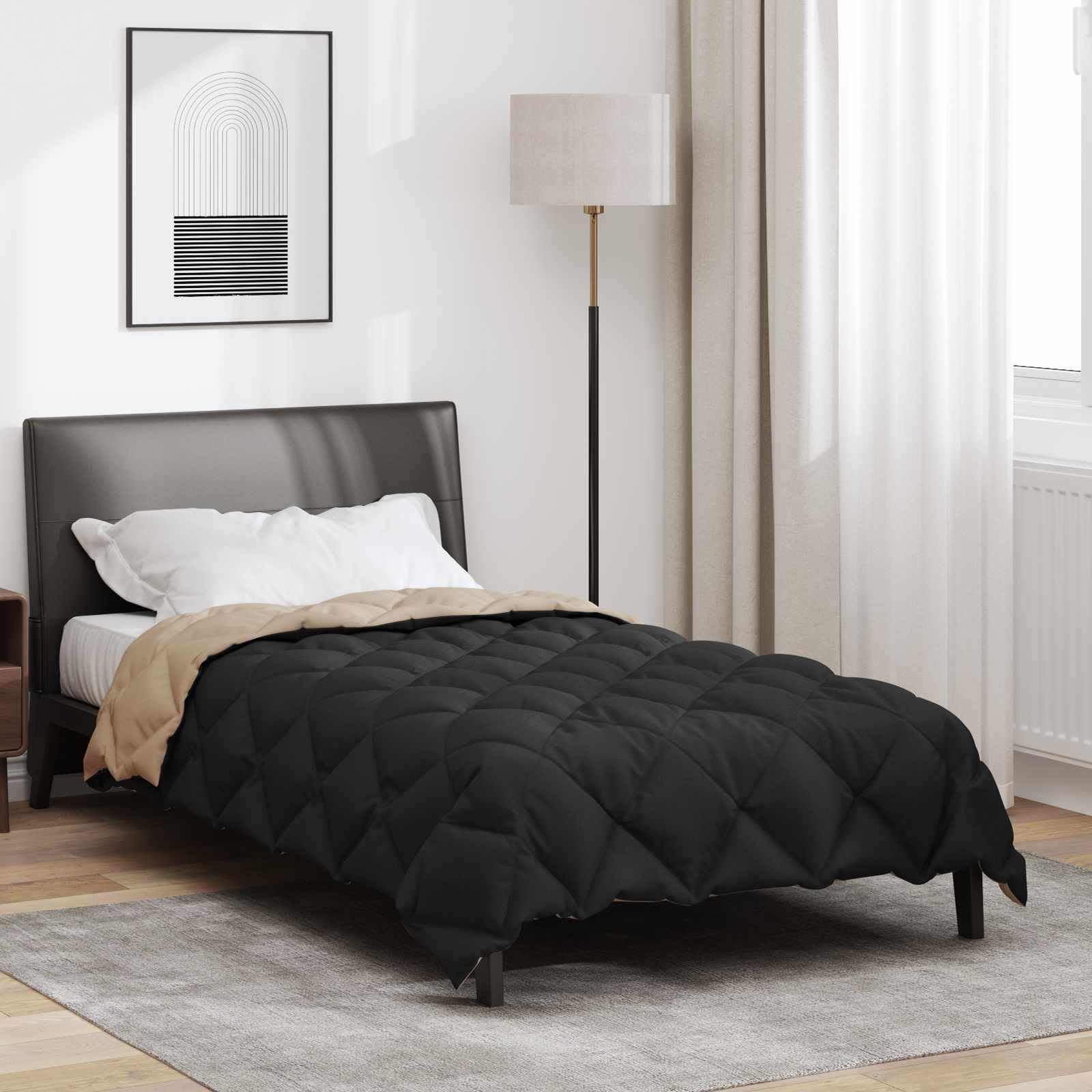 Zimska pokrivača Crna i taupe 135 x 220 cm Mikrovlakna