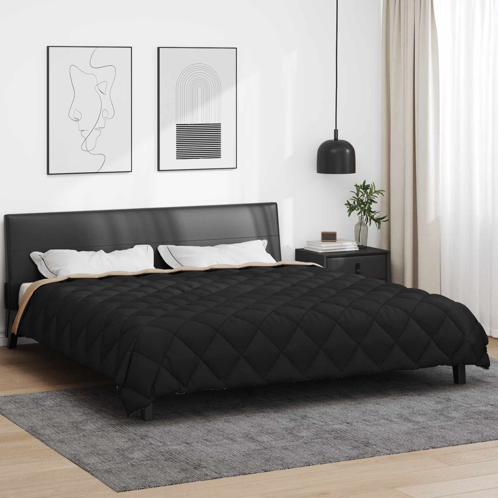 Zimska pokrivača Crna i taupe 220 x 240 cm Mikrovlakna
