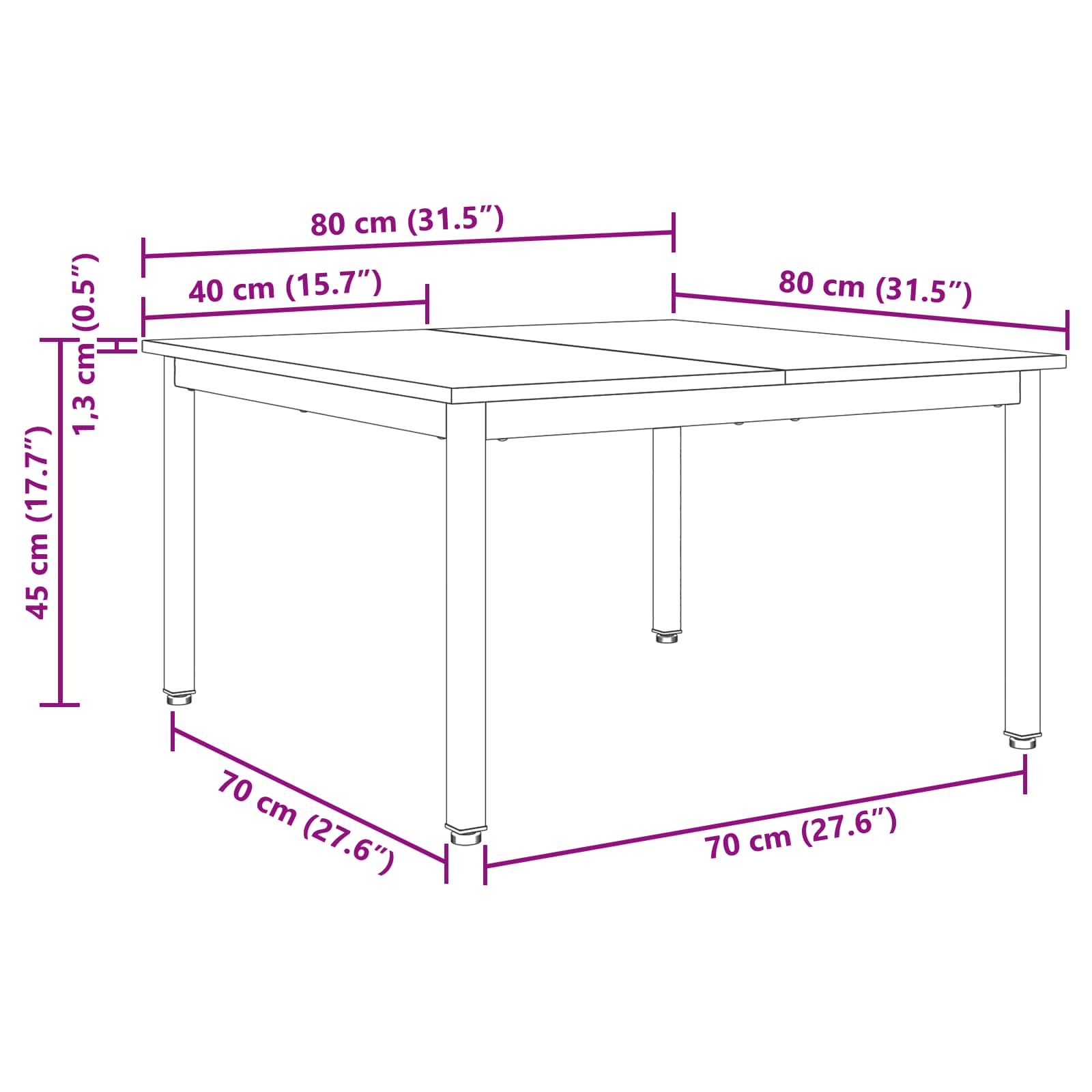 Kava Stol Crni hrast 80 x 80 x 45 cm Konstruirano drvo