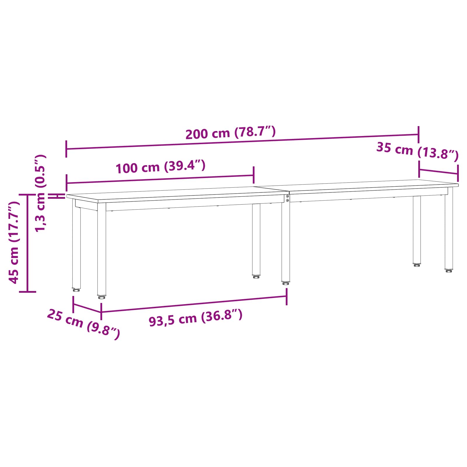 klupa Siva Sonoma 200 x 35 x 45 cm Konstruirano drvo