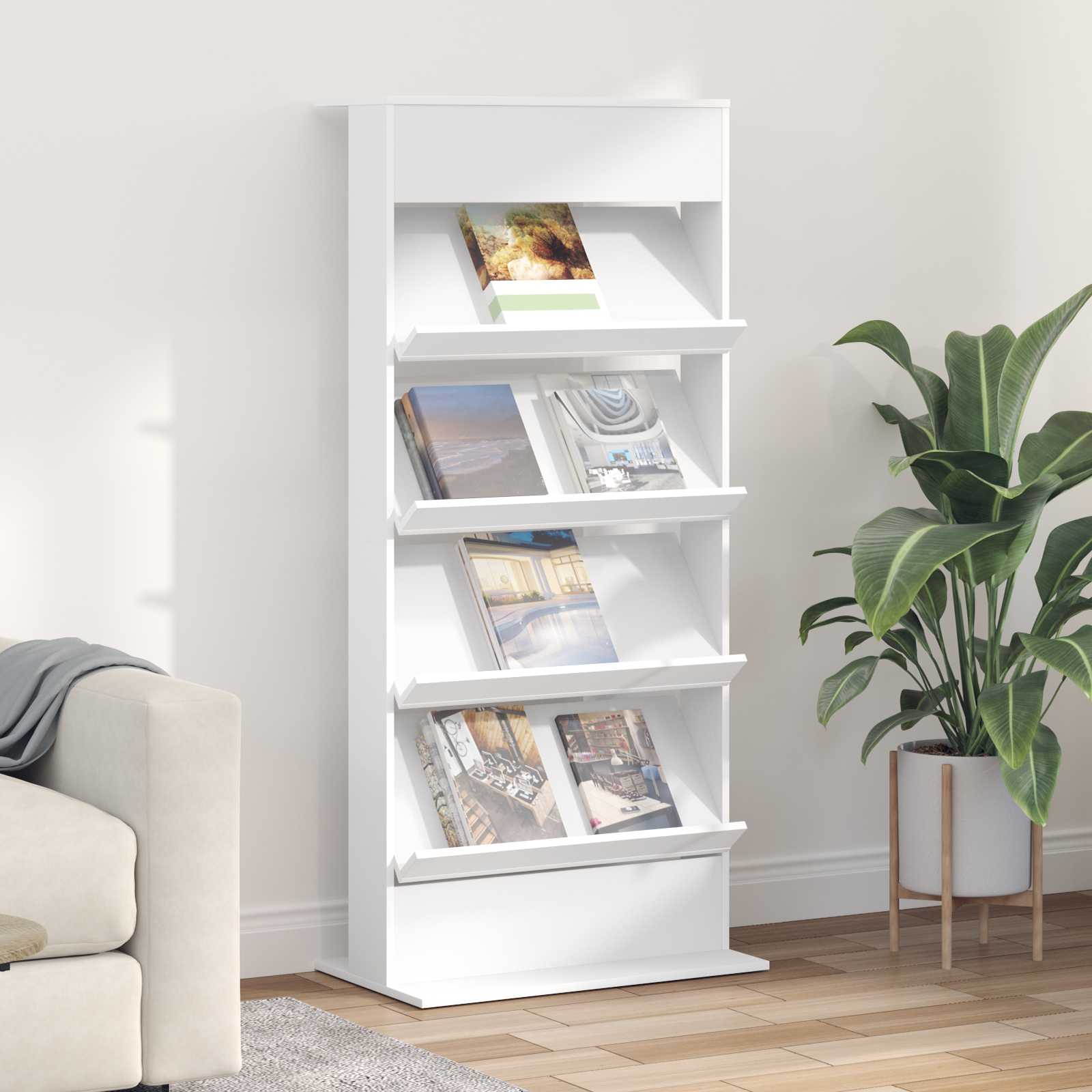 Polica za časopise Bijelo 70 x 41 x 156 cm Konstruirano drvo