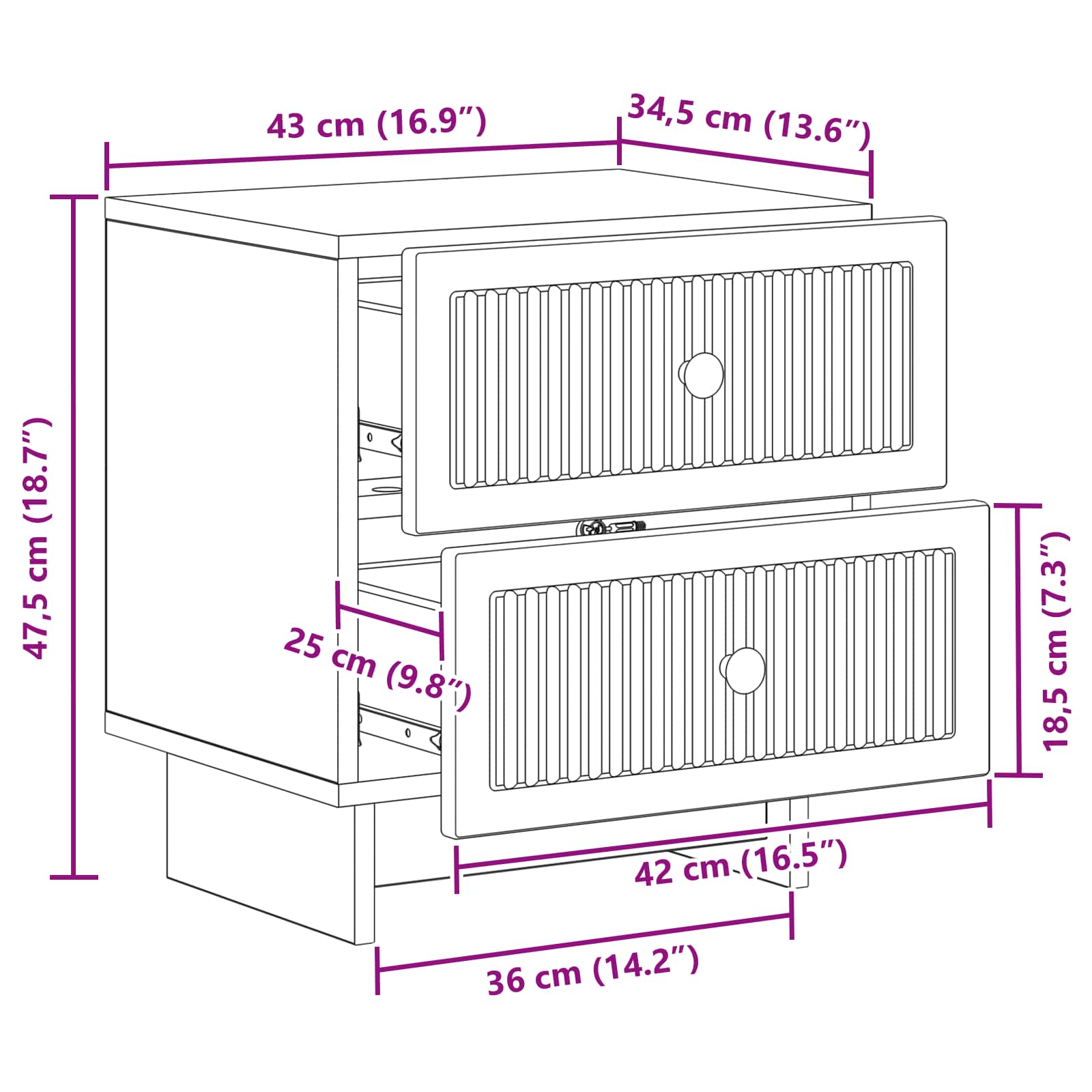 Noćni ormar 2 pcs Bijela visokog sjaja 43 x 34,5 x 47,5 cm