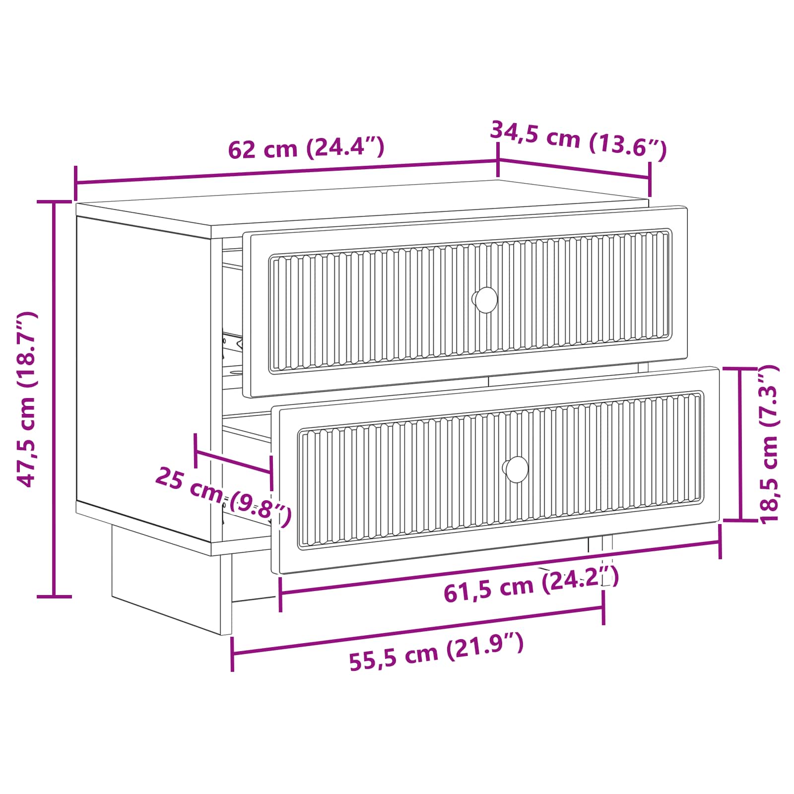 Noćni ormar Betonska siva 62 x 34,5 x 47,5 cm Konstruirano drvo