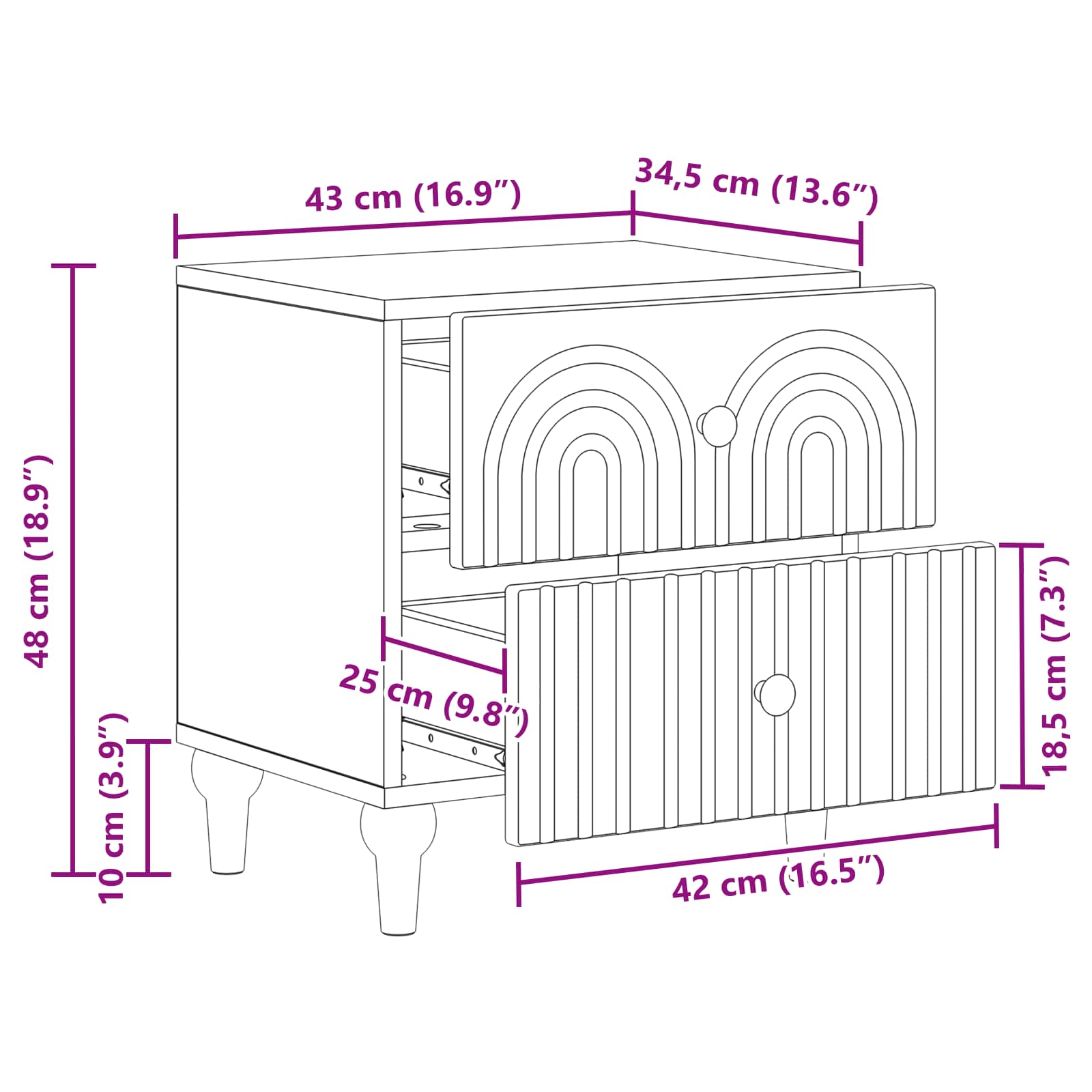 Noćni ormar 2 pcs Bijela visokog sjaja 43 x 34,5 x 48 cm