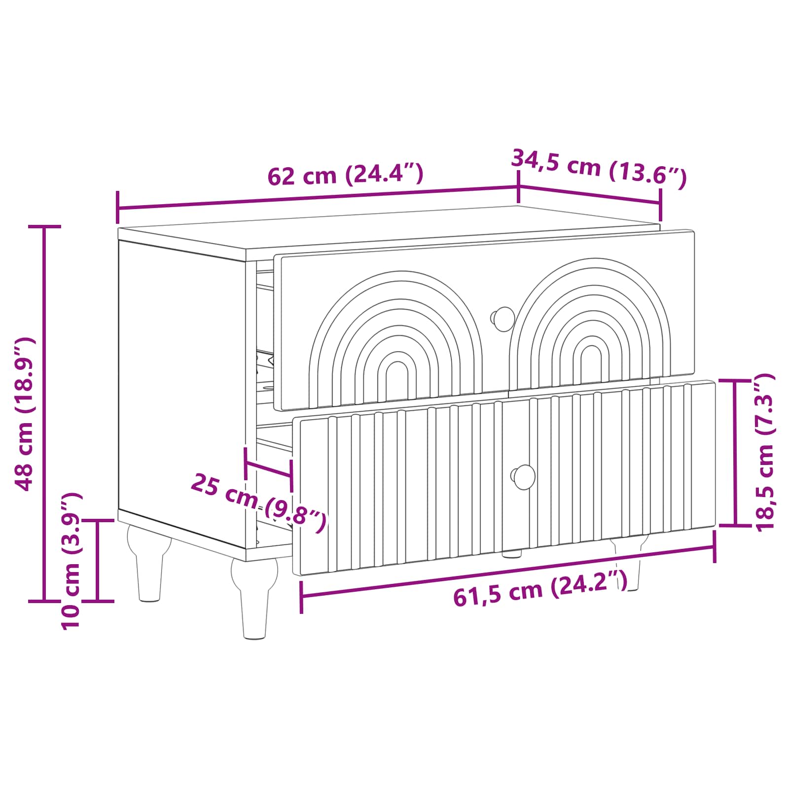 Noćni ormar Staro drvo 62 x 34,5 x 48 cm Konstruirano drvo