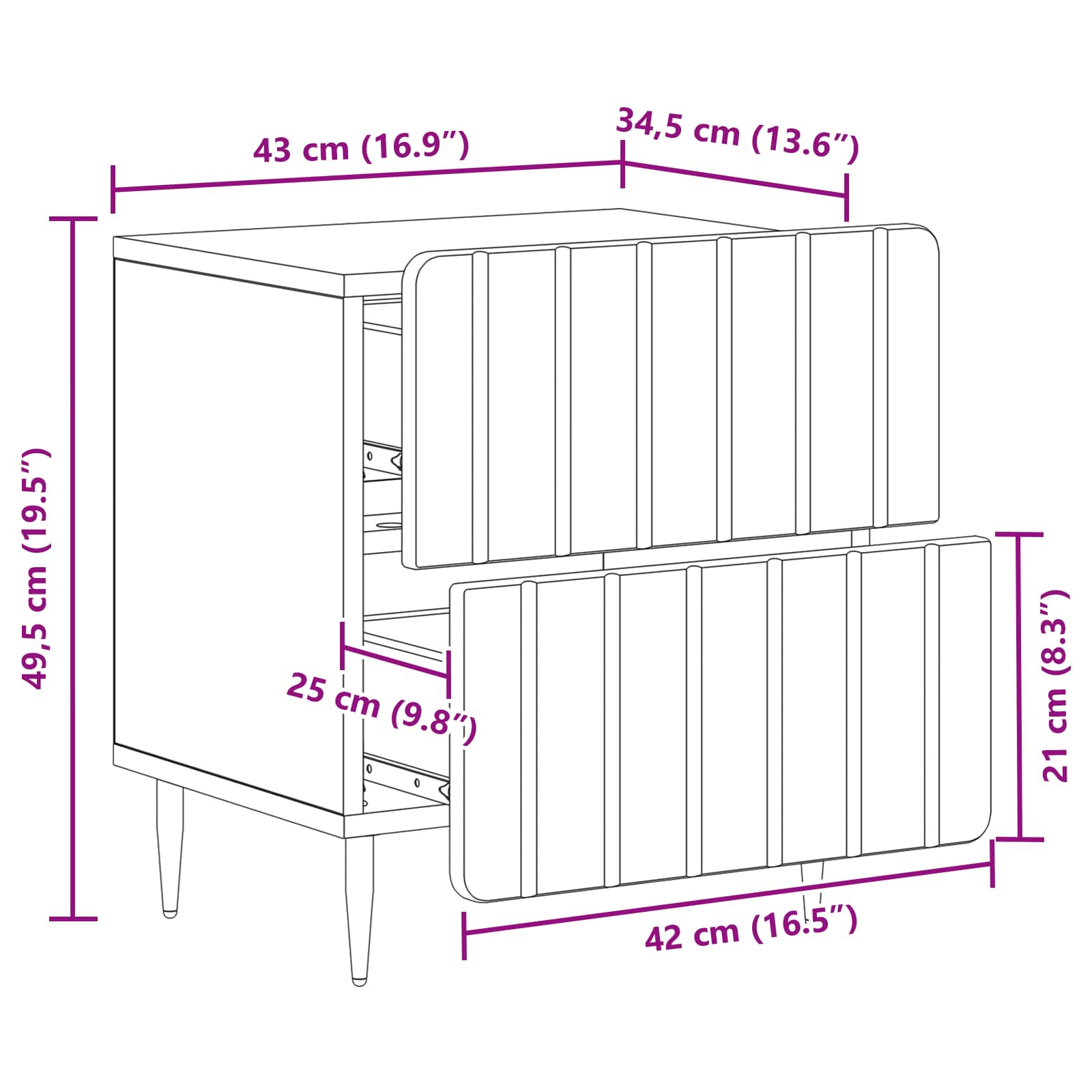 Noćni ormar s ladicama 2 pcs Dimljeni hrast 43 x 34,5 x 49,5 cm