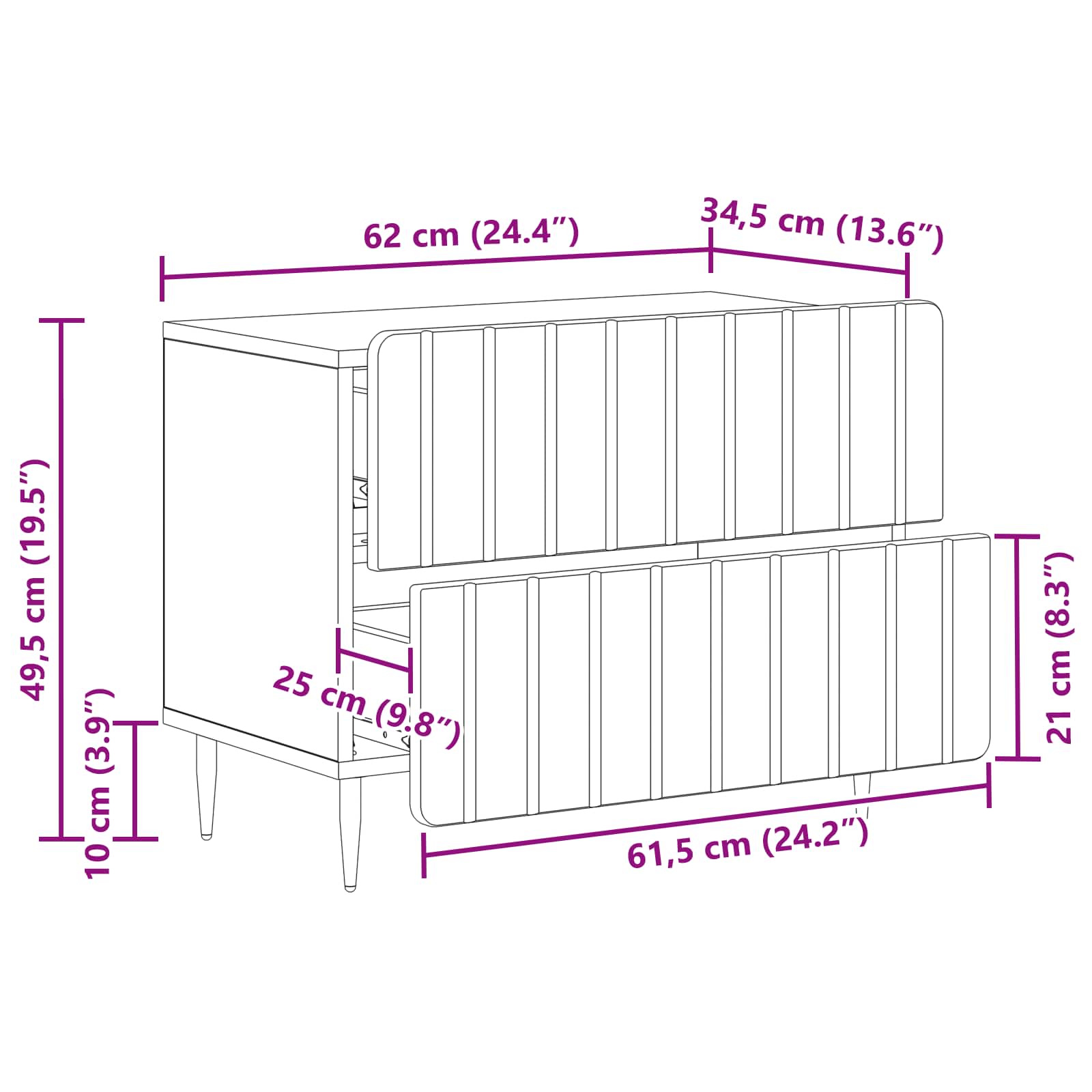 Noćni ormar s ladicama Dimljeni hrast 62 x 34,5 x 49,5 cm