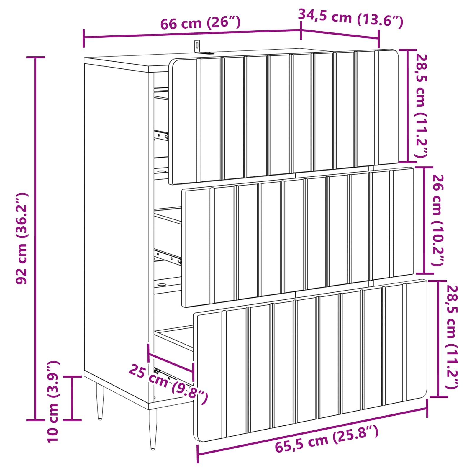 Ormar s ladicama Crna 66 x 34,5 x 92 cm Konstruirano drvo