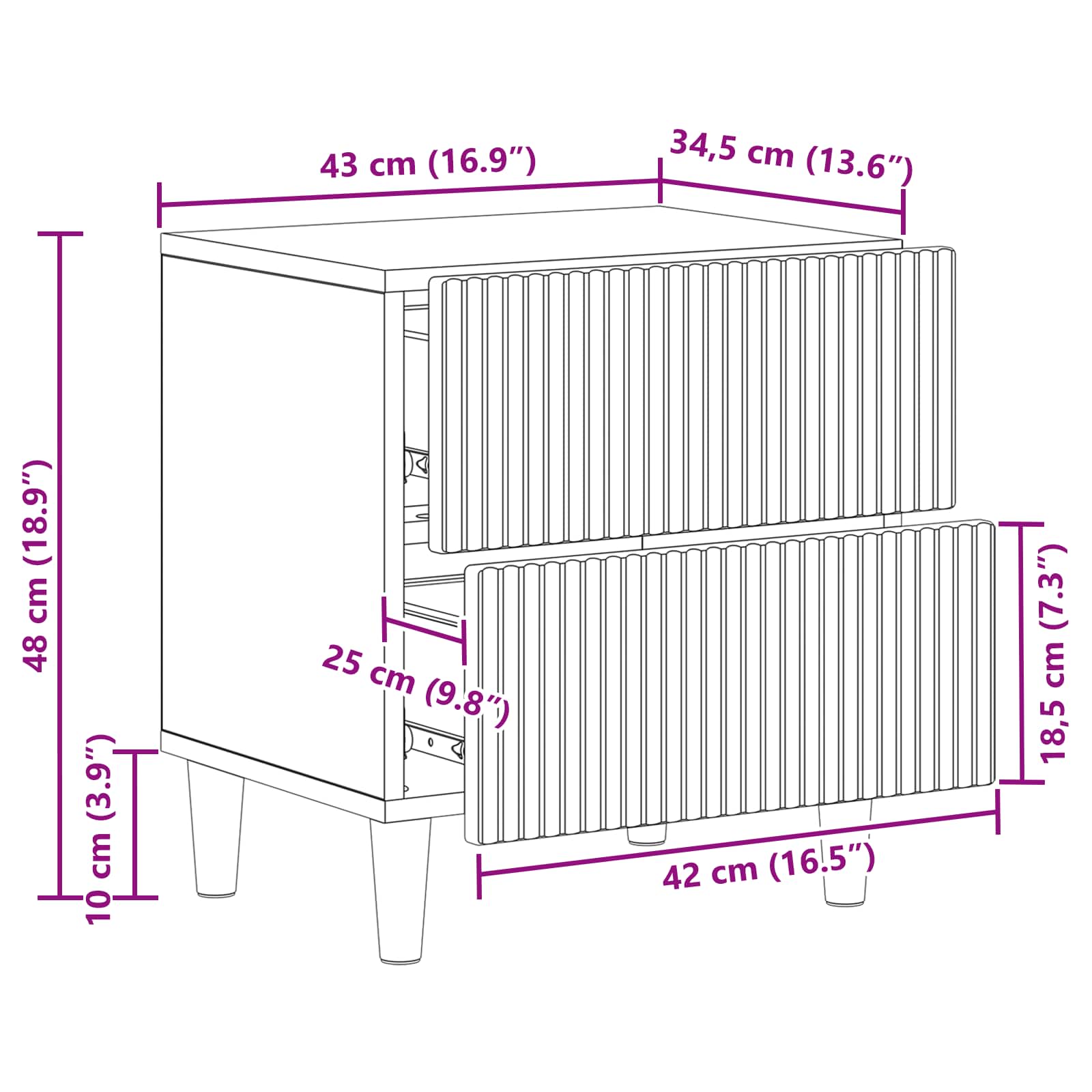 Noćni ormar s ladicama 2 pcs Dimljeni hrast 43 x 34,5 x 48 cm