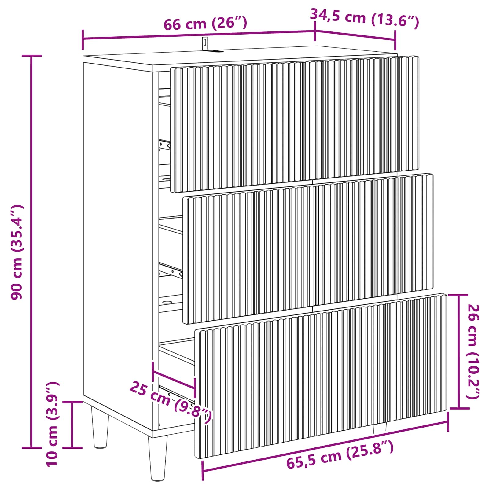 Ormar s ladicama Bijela visokog sjaja 66 x 34,5 x 90 cm