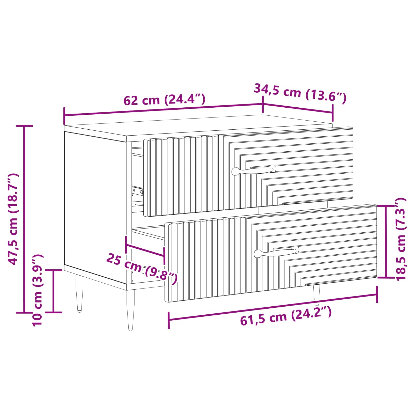 Noćni ormar Staro drvo 62 x 34,5 x 47,5 cm Konstruirano drvo