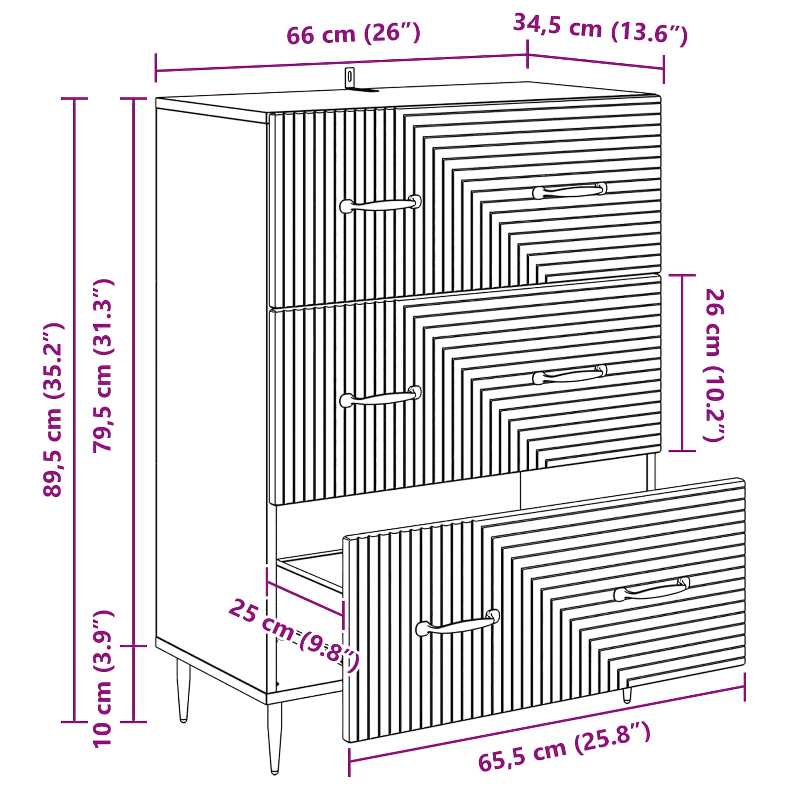 Ormar s ladicama Bijela 66 x 34,5 x 89,5 cm Konstruirano drvo