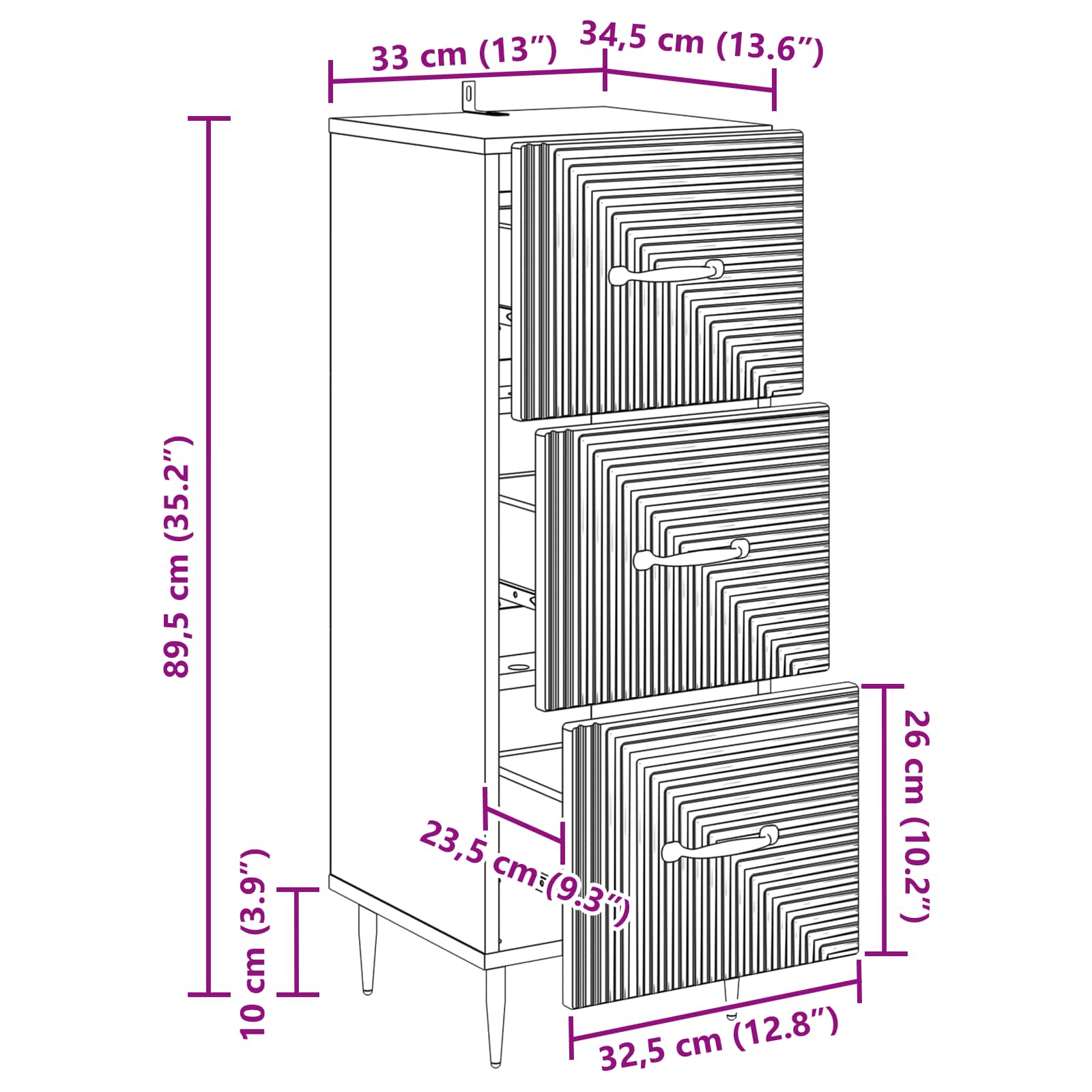 Ormar s ladicama Crna 33 x 34,5 x 89,5 cm Konstruirano drvo