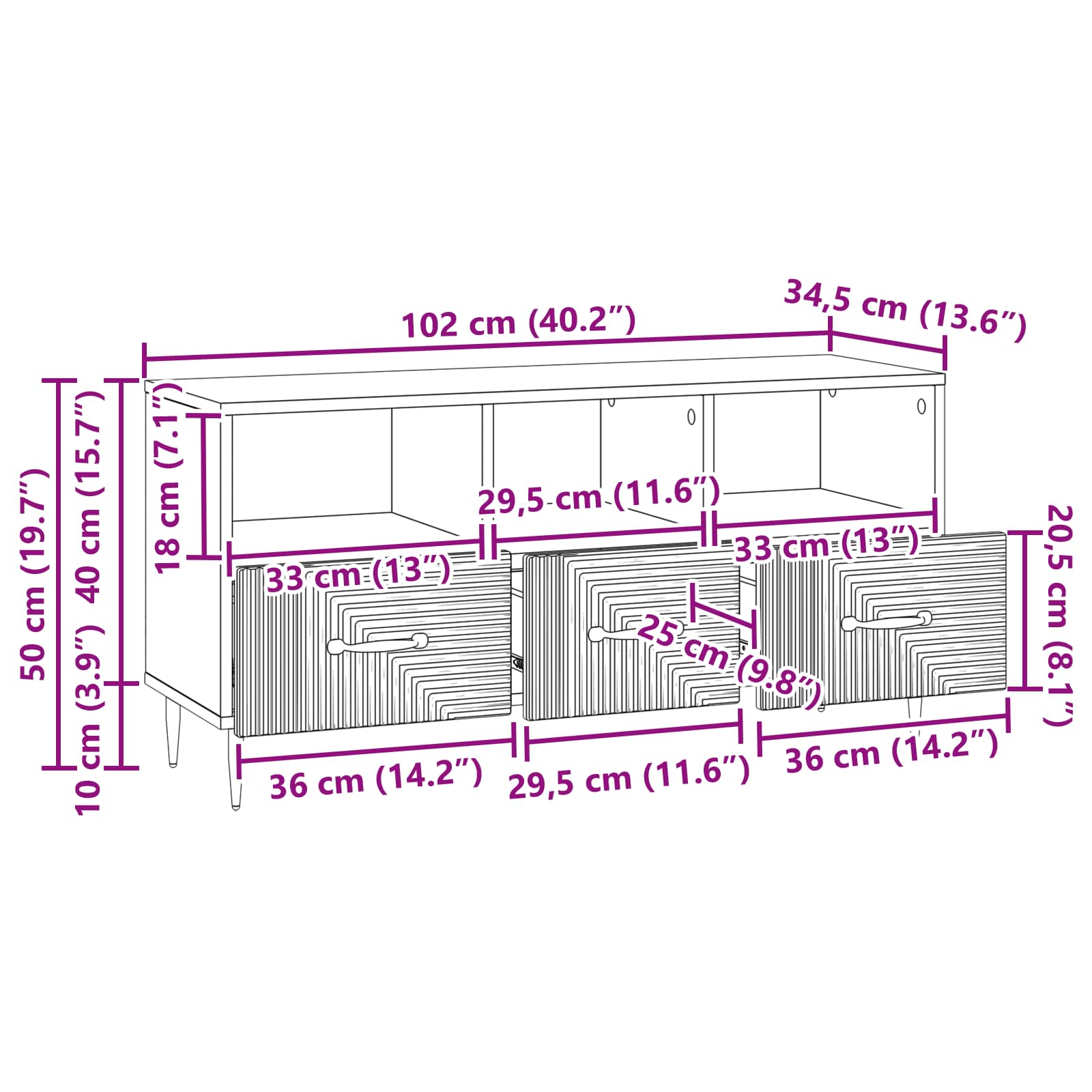 TV ormar s ladicama Crna 102 x 34,5 x 50 cm Konstruirano drvo