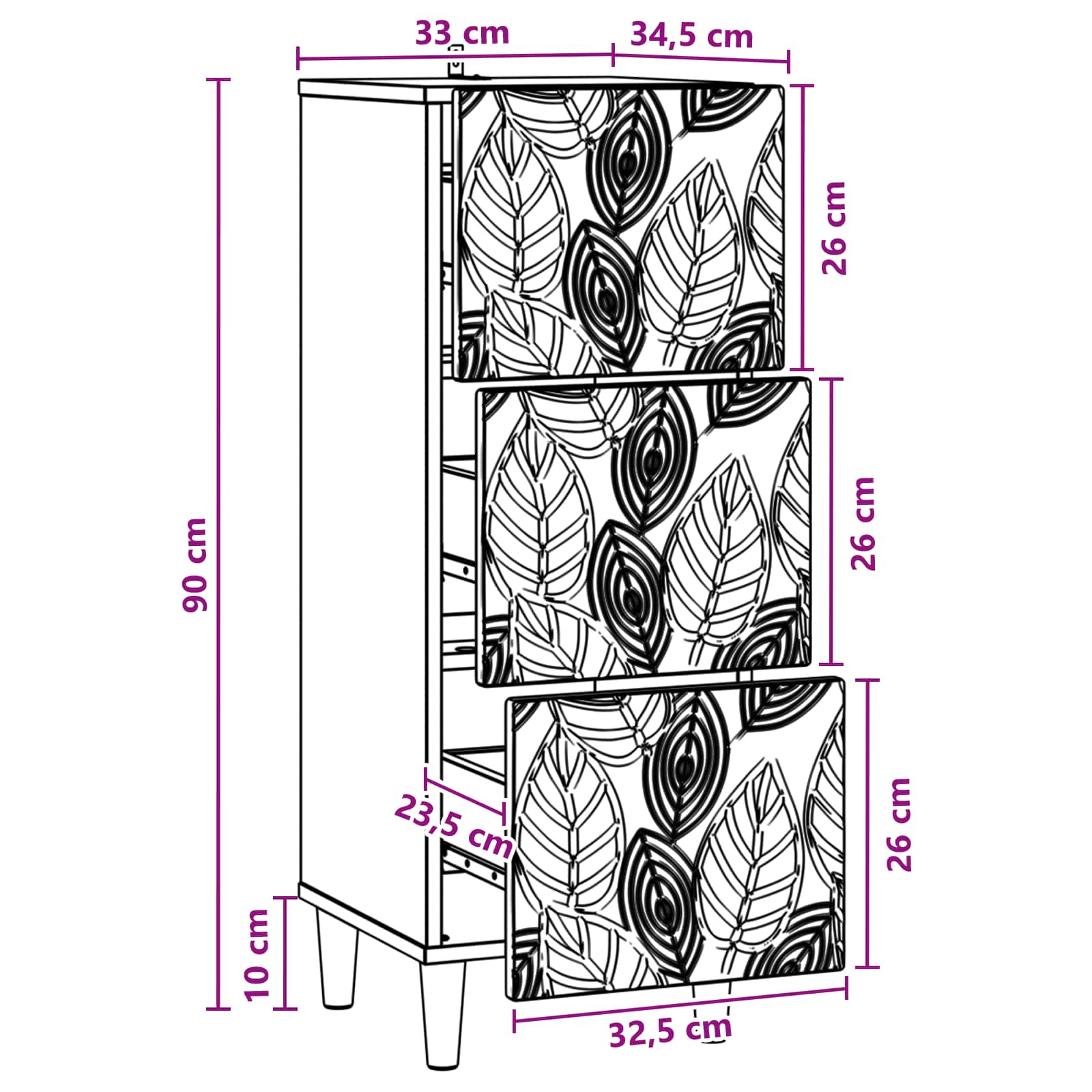 Ormar s ladicama Siva Sonoma 33 x 34,5 x 90 cm