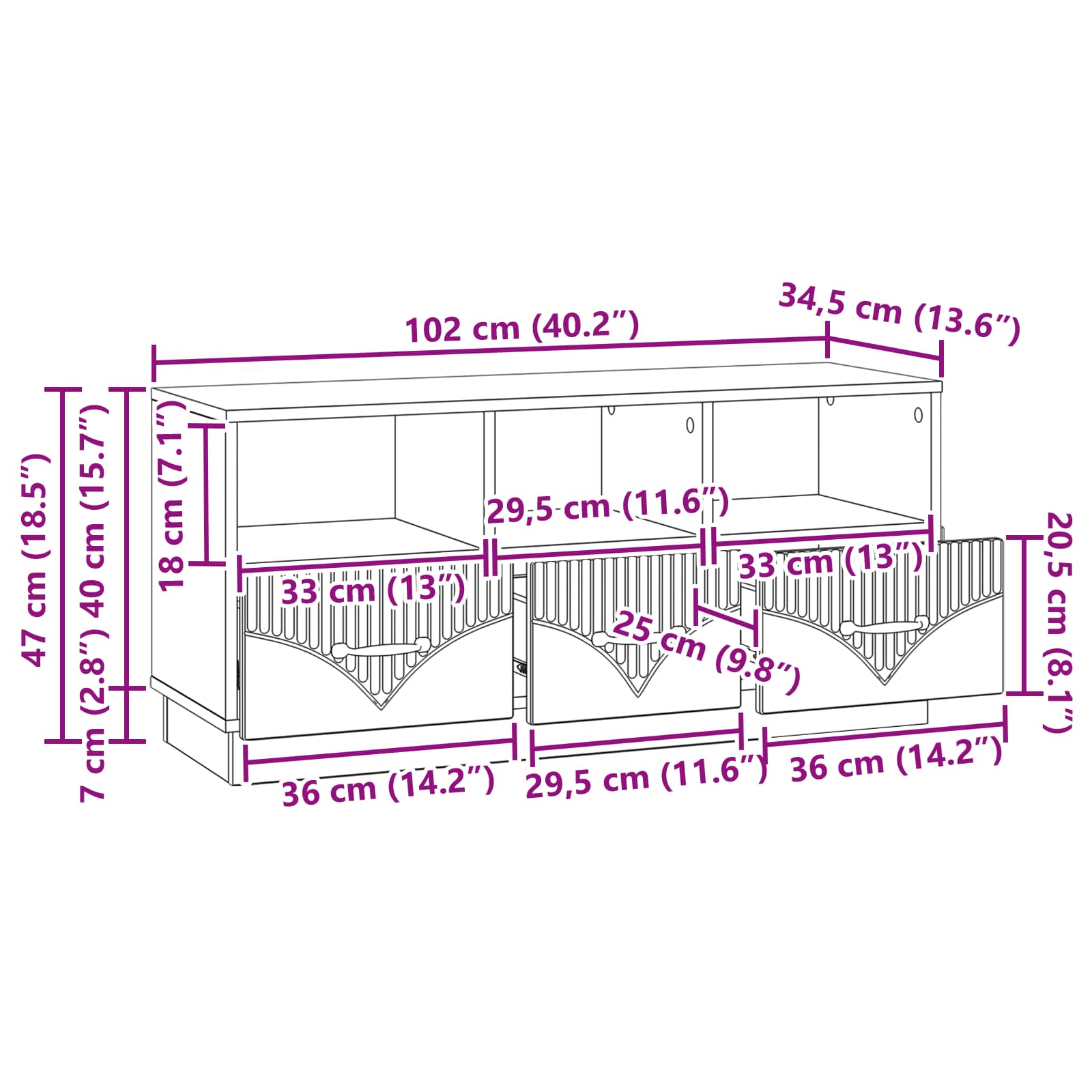 TV ormar s ladicama Bijela 102 x 34,5 x 47 cm Konstruirano drvo
