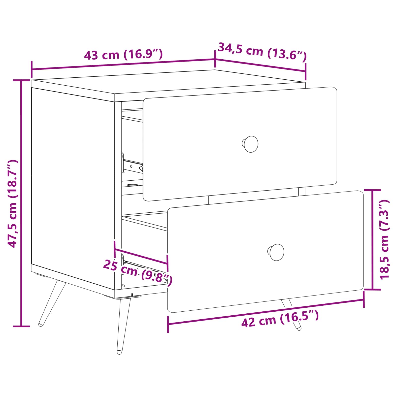 Noćni ormar s ladicama 2 pcs Hrast artisan 43 x 34,5 x 47,5 cm