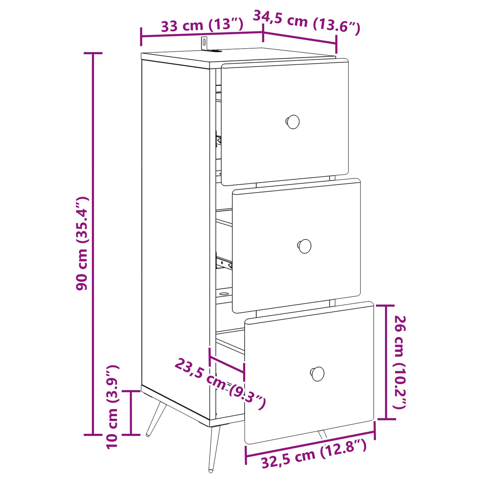 Ormar s ladicama Hrast sonoma 33 x 34,5 x 90 cm