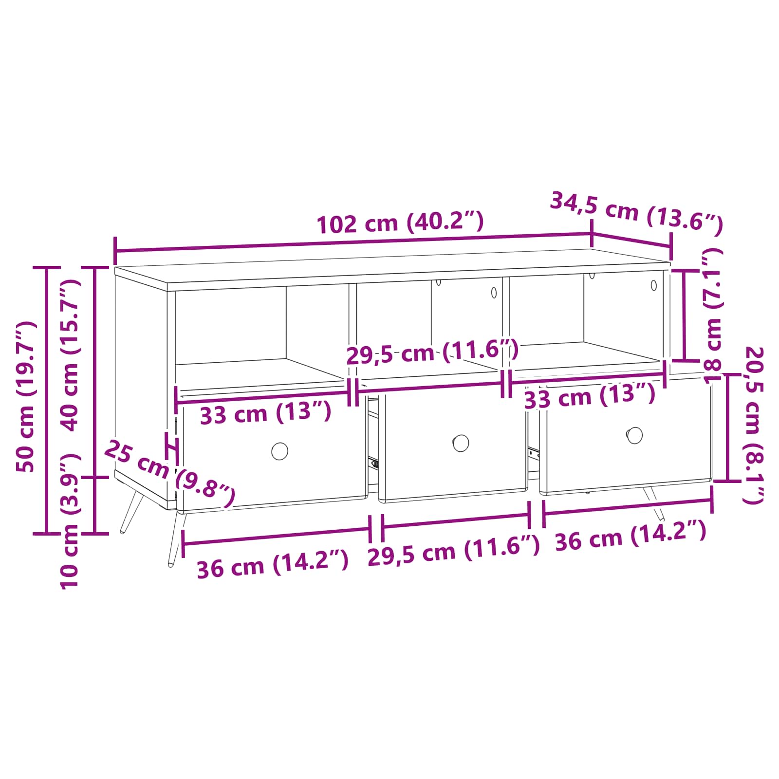 TV ormar Betonska siva 102 x 34,5 x 50 cm Konstruirano drvo