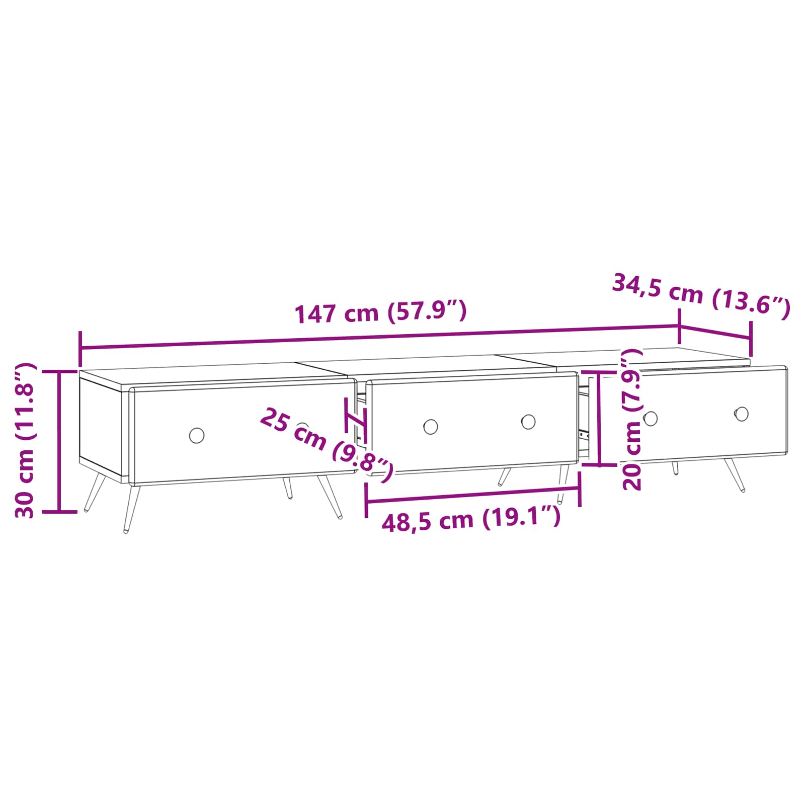TV ormar s ladicama Bijela visokog sjaja 147 x 34,5 x 30 cm