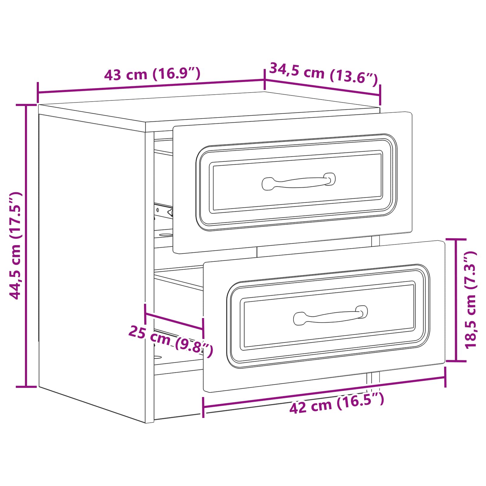 Noćni ormar s ladicama Dimljeni hrast 43 x 34,5 x 44,5 cm
