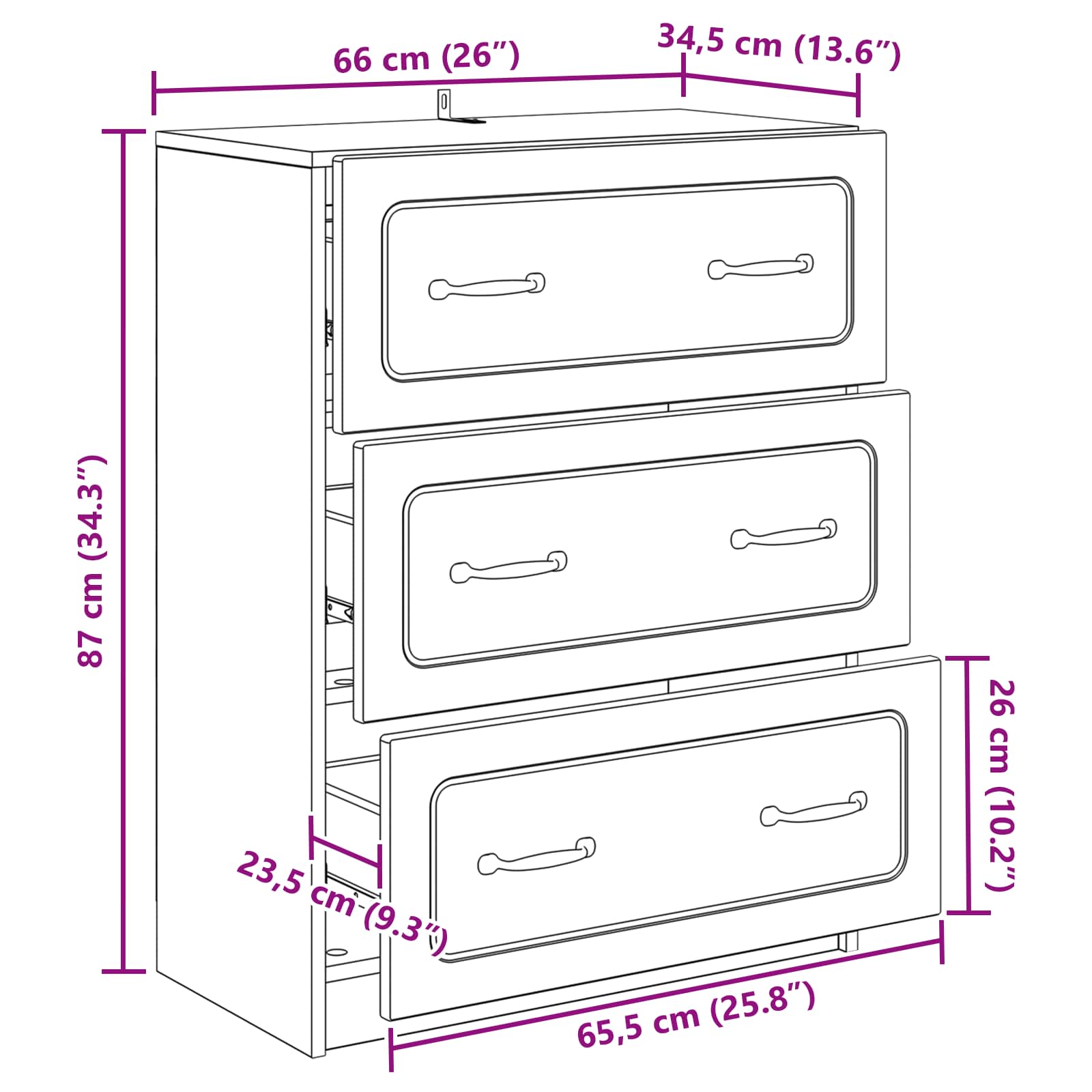 Ormar s ladicama Betonska siva 66 x 34,5 x 87 cm