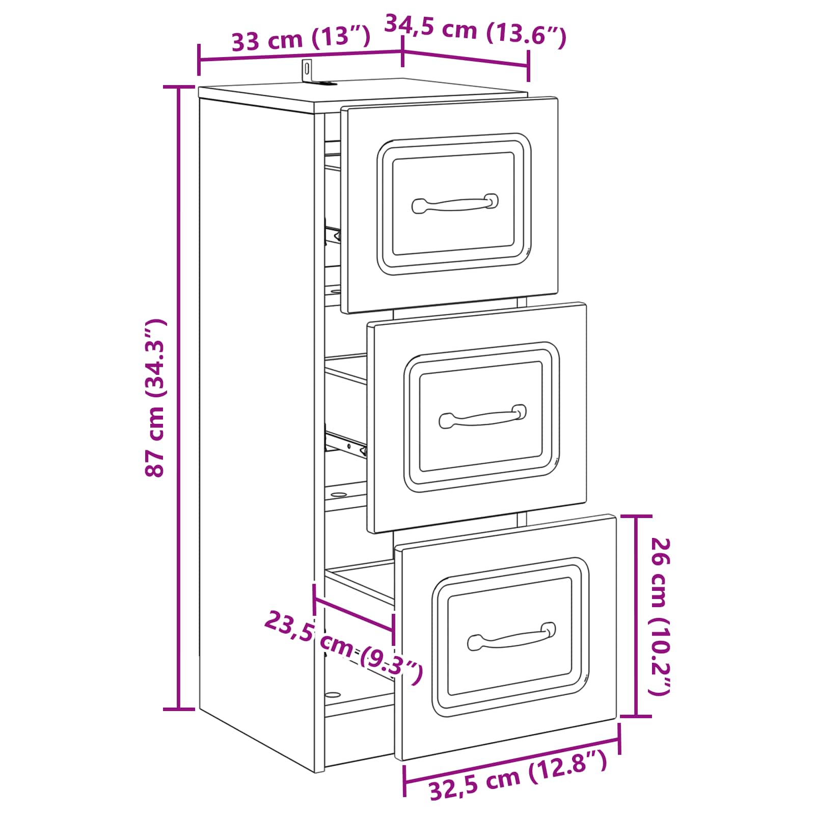 Ormar s ladicama Bijela visokog sjaja 33 x 34,5 x 87 cm