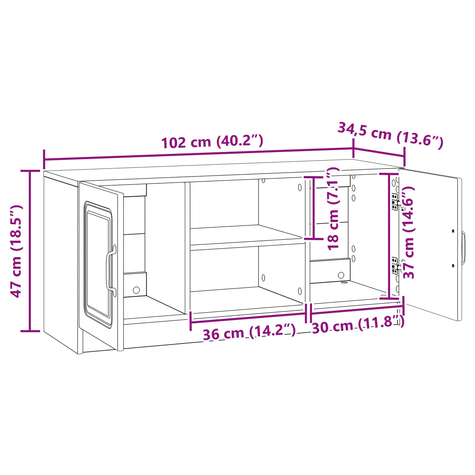 TV ormar Staro drvo 102 x 34,5 x 47 cm Konstruirano drvo