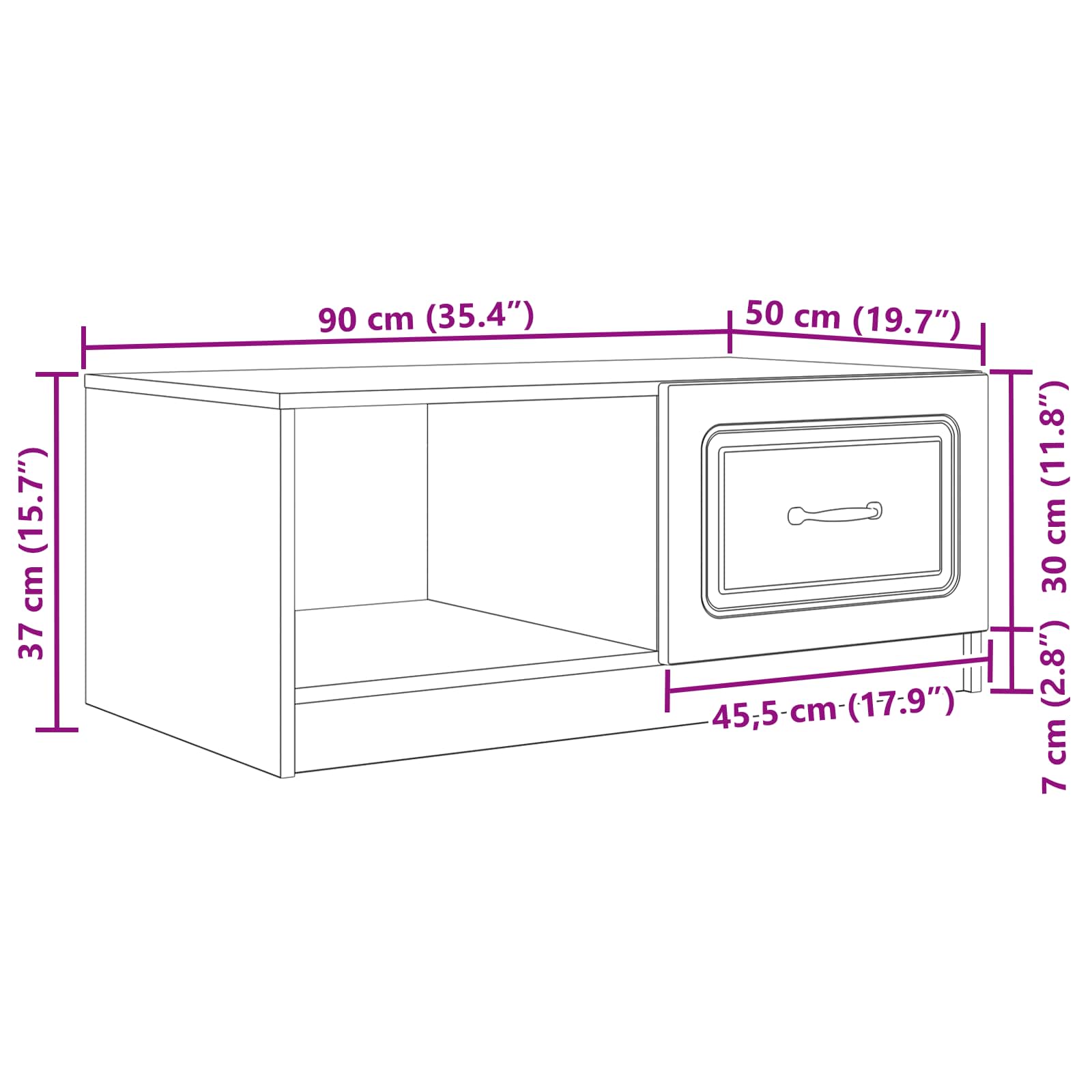 Kava Stol Crna 90 x 50 x 37 cm Konstruirano drvo