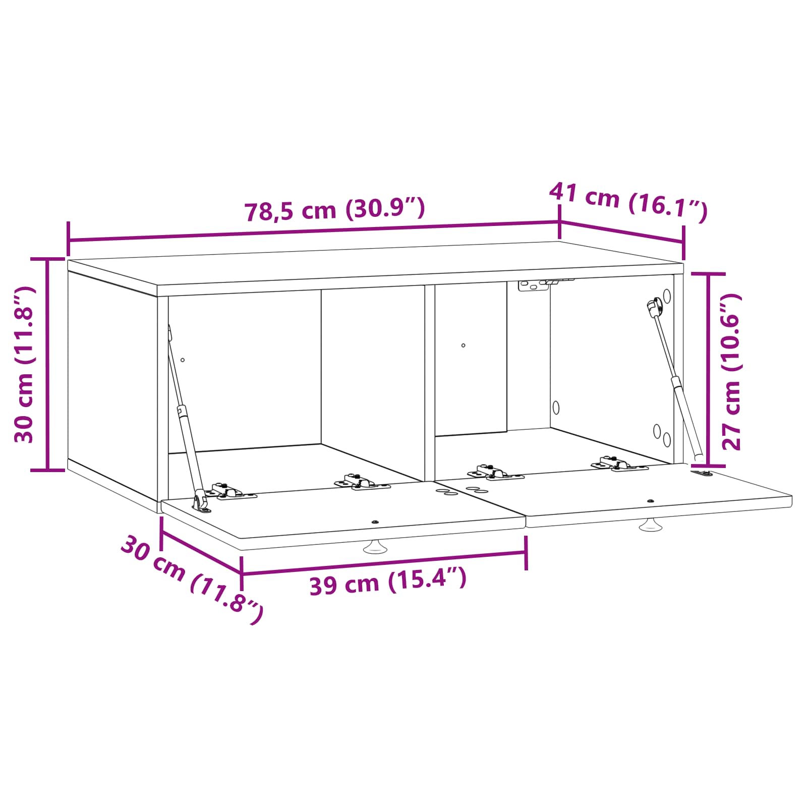TV ormar za zid Zidne Betonska siva 78,5 x 41 x 30 cm