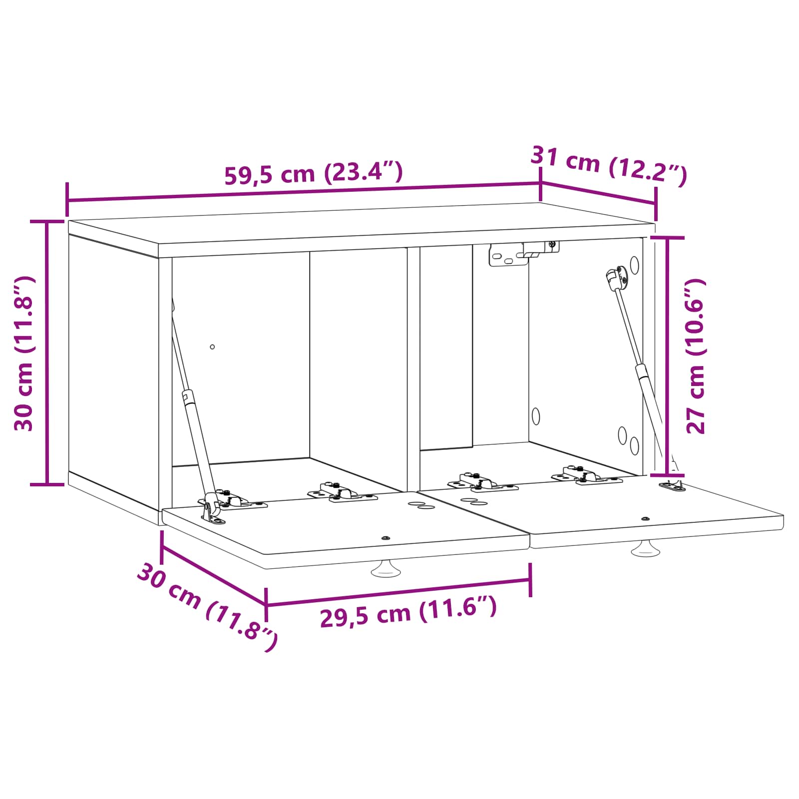 TV ormar za zid Zidne Bijela visokog sjaja 59,5 x 31 x 30 cm