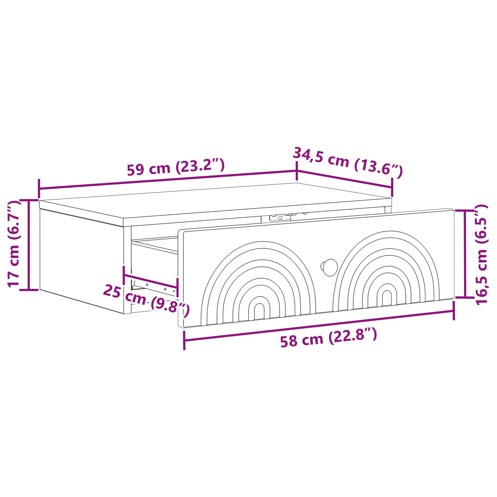 Stolna montirana na zid Betonska siva 59 x 34,5 x 17 cm