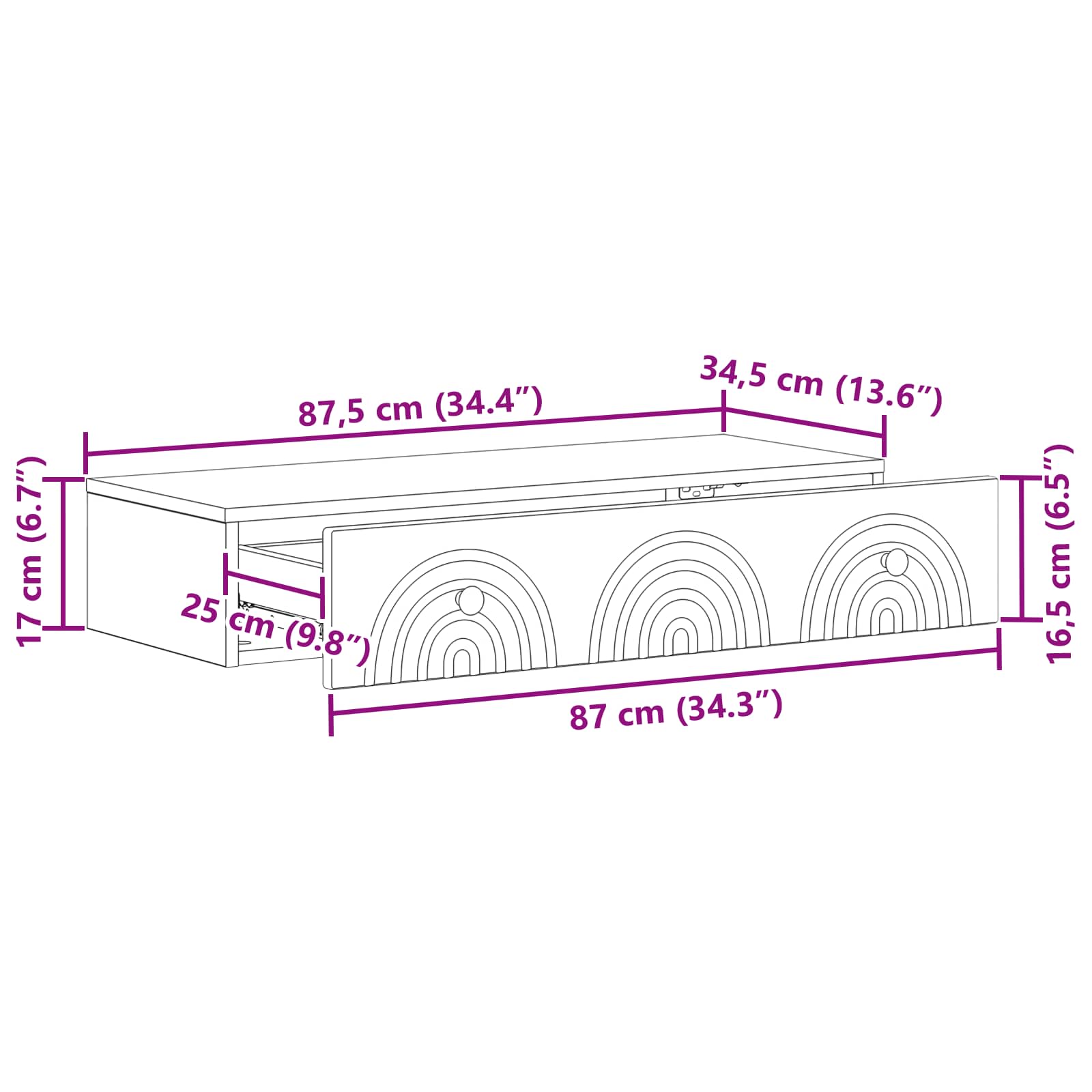 Stolna montirana na zid Crna 87,5 x 34,5 x 17 cm
