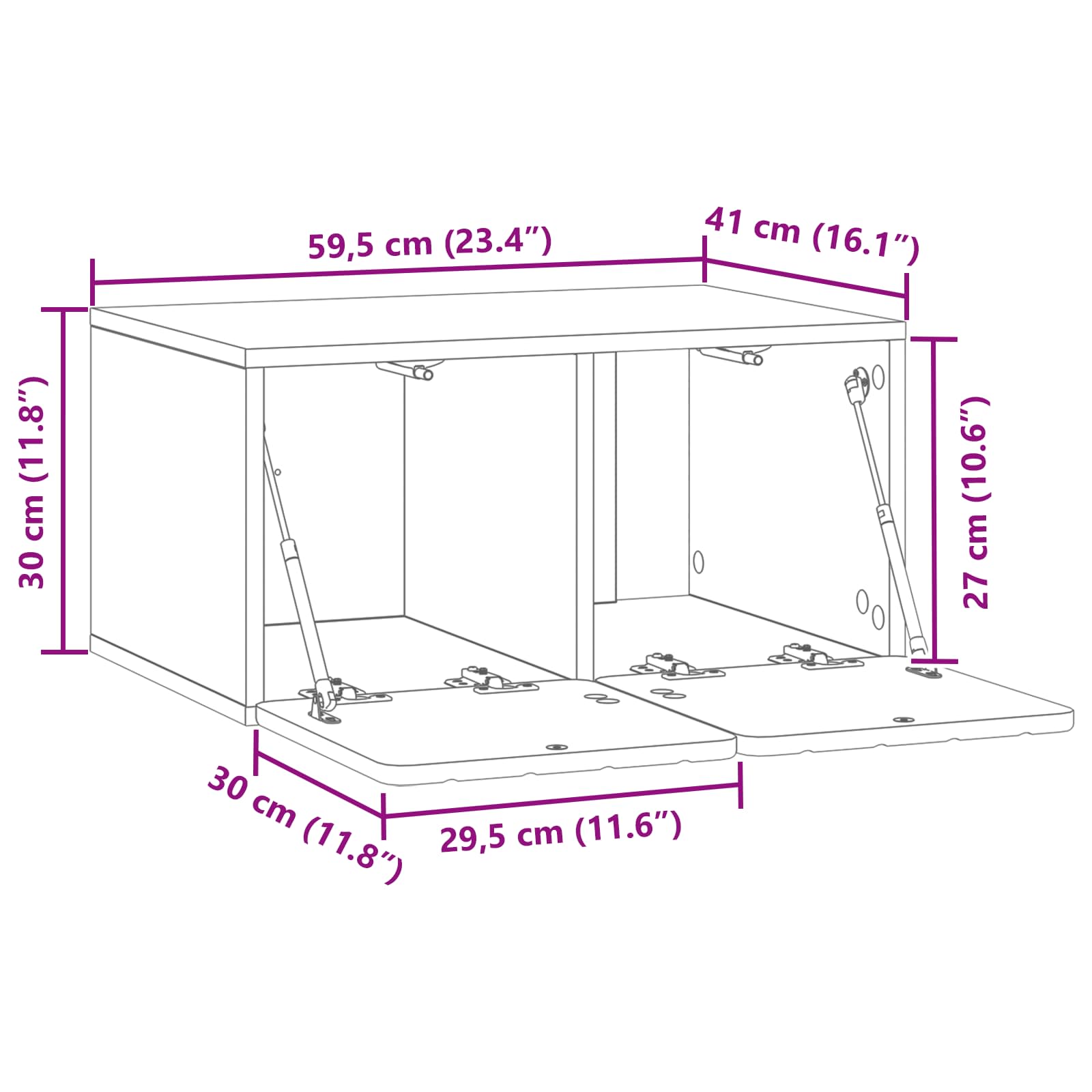 TV ormar za zid Zidne Betonska siva 59,5 x 41 x 30 cm