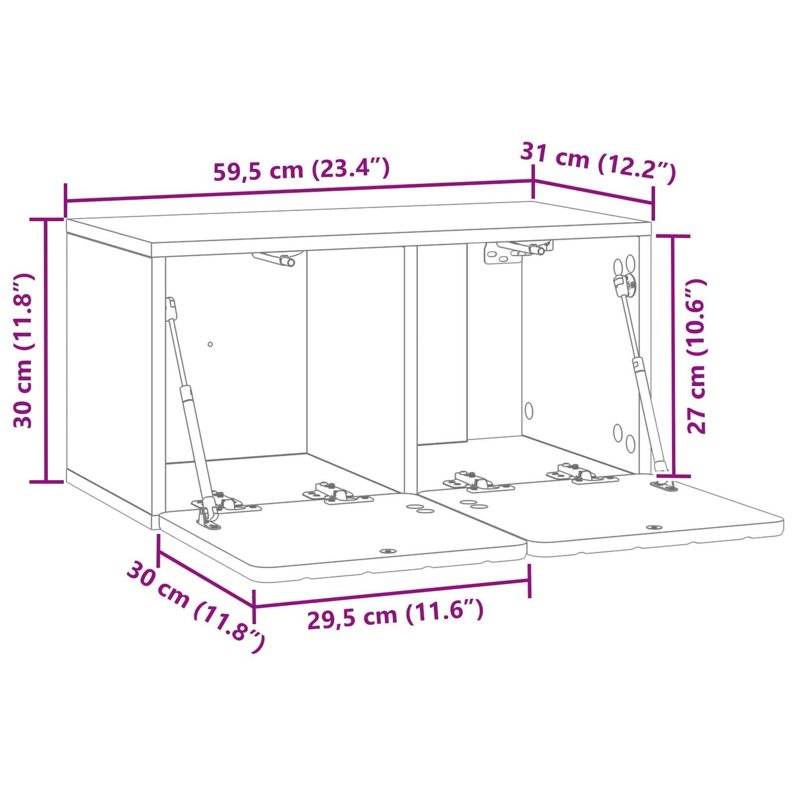 TV ormar za zid Siva sonoma 59,5 x 31 x 30 cm Konstruirano drvo