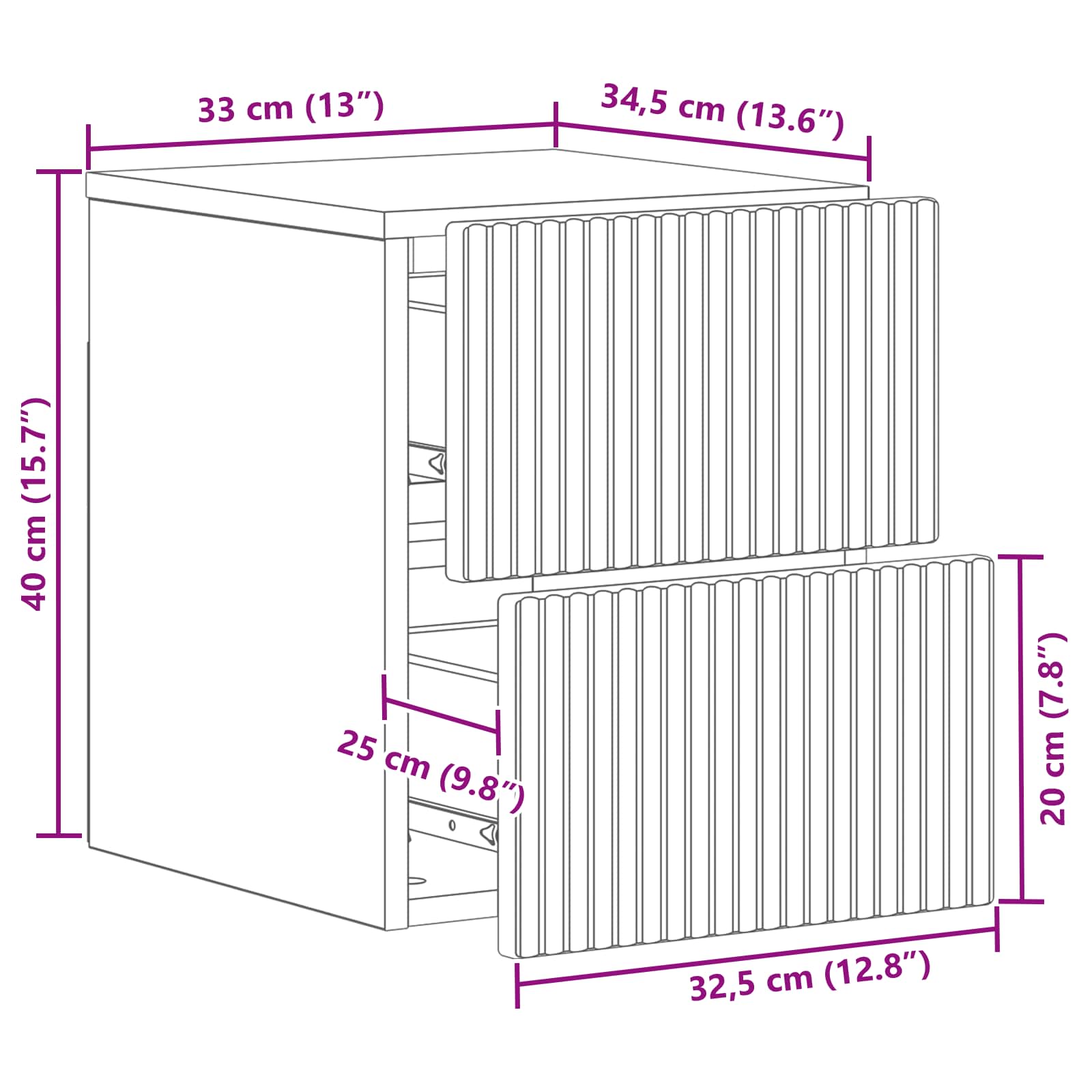 Noćni ormarić za montažu na zid 2 pcs Bijela 33 x 34,5 x 40 cm