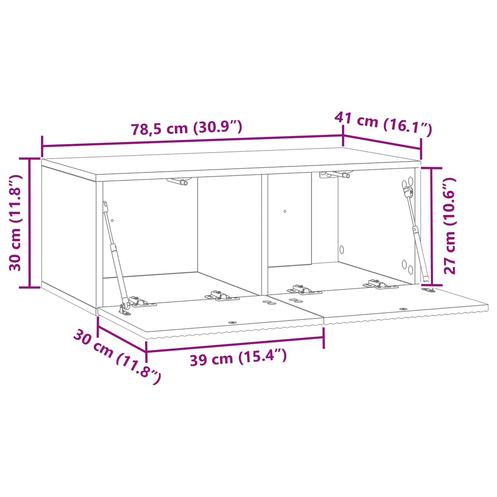 TV ormar za zid Zidne Bijela visokog sjaja 78,5 x 41 x 30 cm