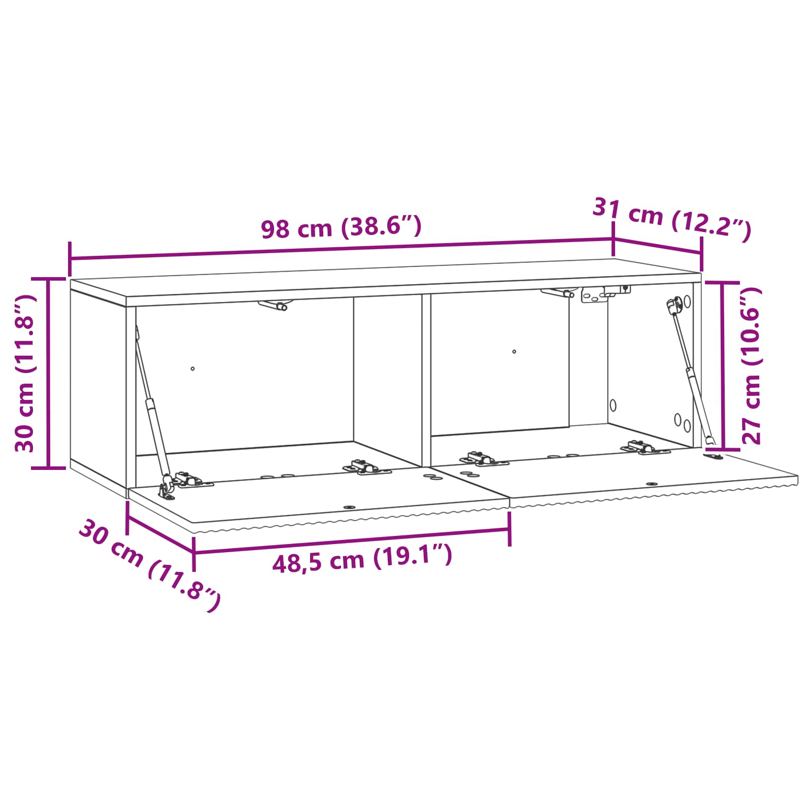 TV ormar za zid Zidne Crna 98 x 31 x 30 cm Konstruirano drvo
