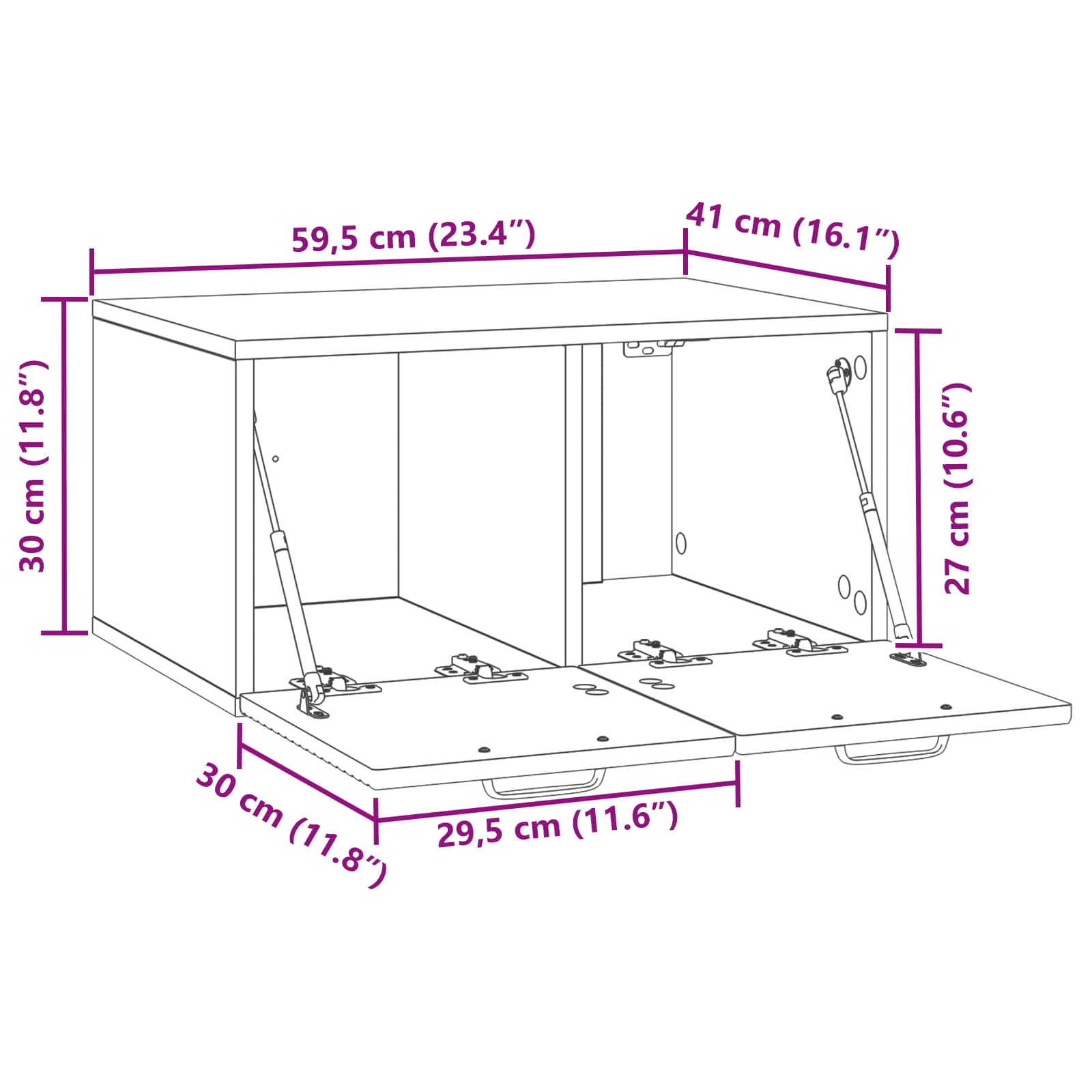 TV ormar za zid Siva sonoma 59,5 x 41 x 30 cm Konstruirano drvo
