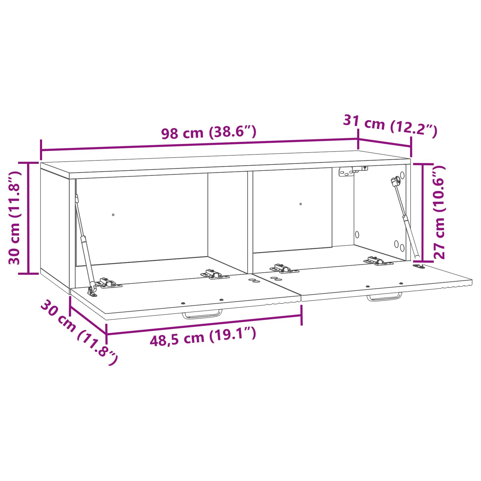 TV ormar za zid Zidne Bijela visokog sjaja 98 x 31 x 30 cm