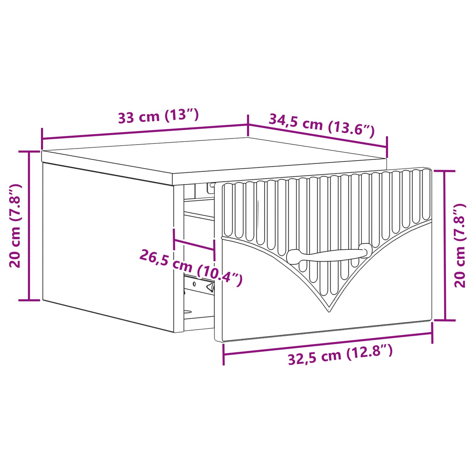 Noćni ormarić za montažu na zid s ladicama 2 pcs Betonska siva