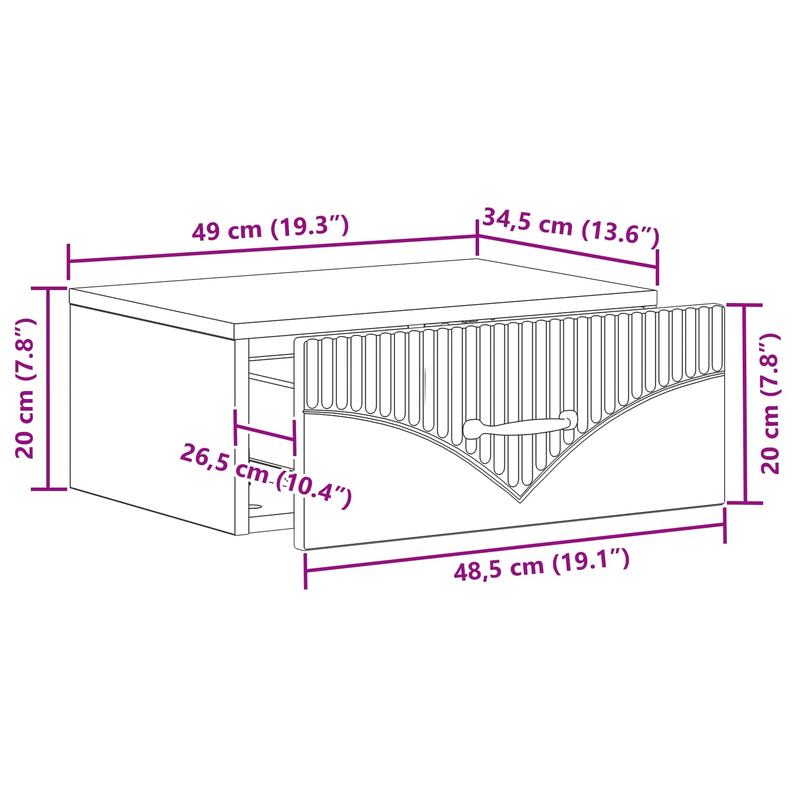 Noćni ormarić za montažu na zid Hrast artisan 49 x 34,5 x 20 cm