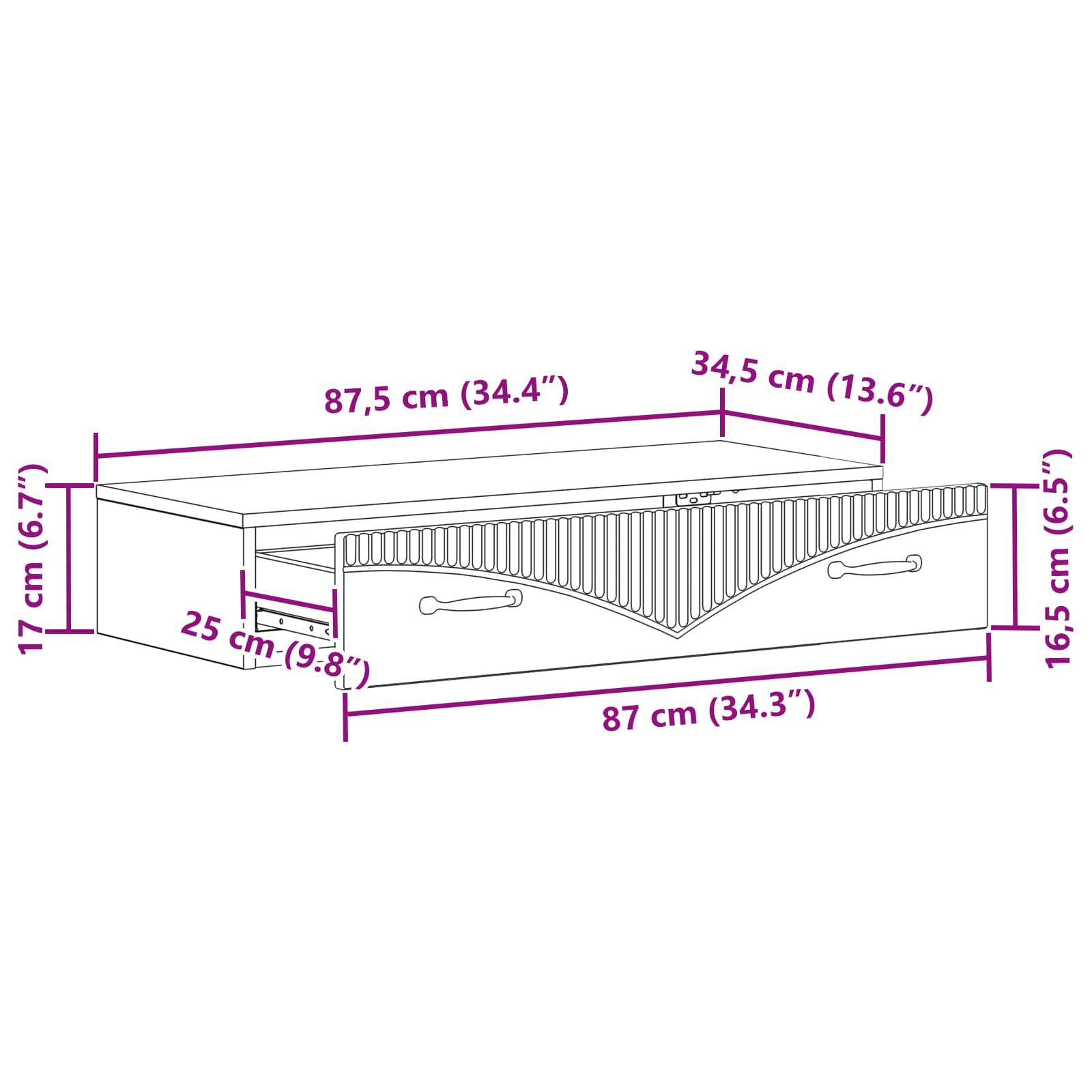 Stolna montirana na zid Dimljeni hrast 87,5 x 34,5 x 17 cm