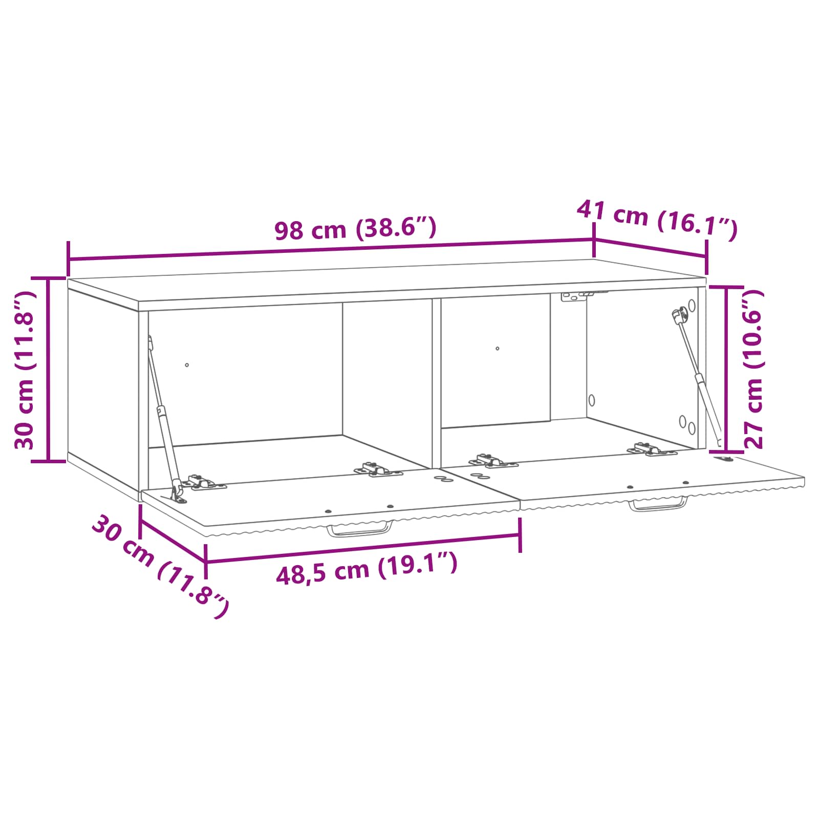 TV ormar za zid Zidne Bijela visokog sjaja 98 x 41 x 30 cm