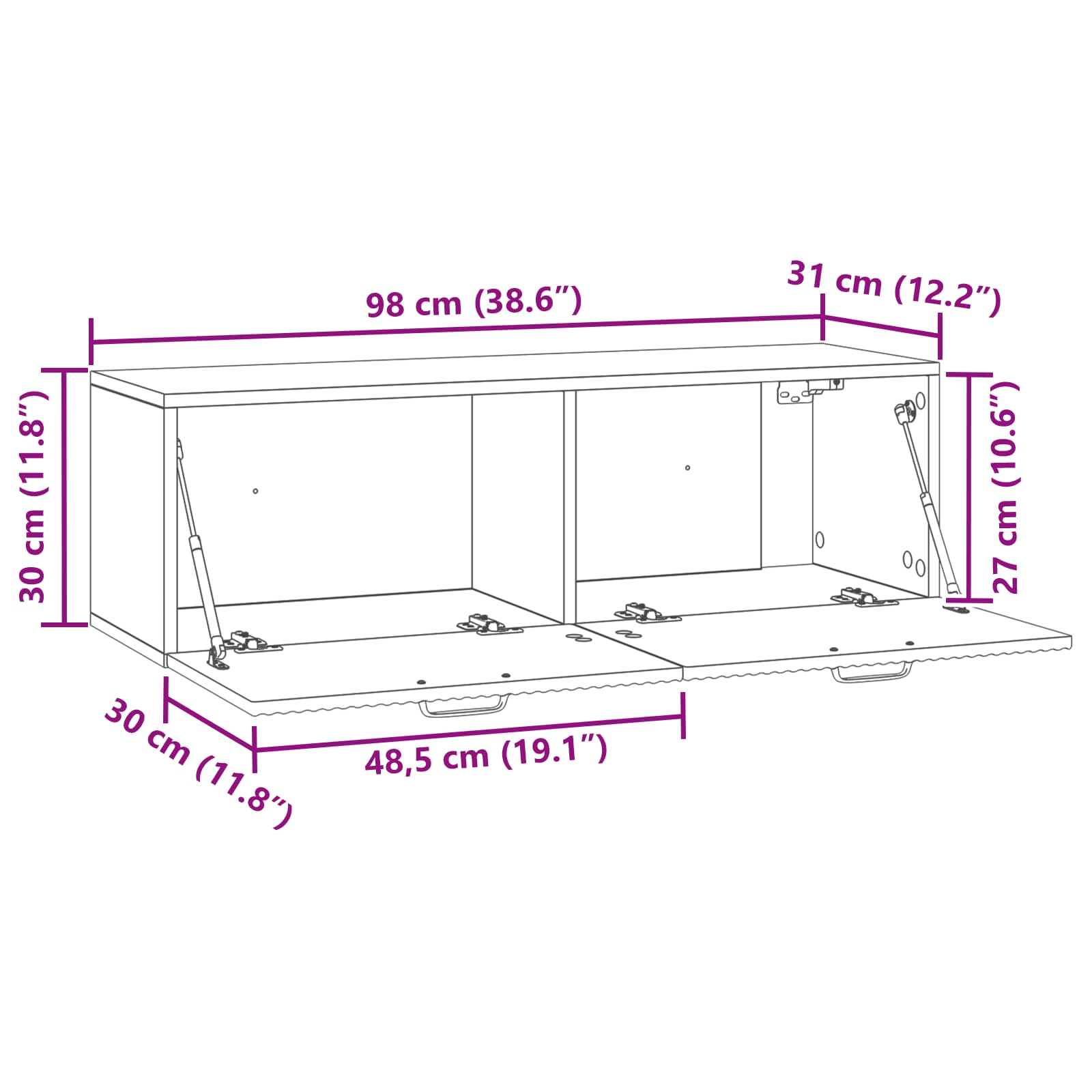 TV ormar za zid Zidne Bijela visokog sjaja 98 x 31 x 30 cm