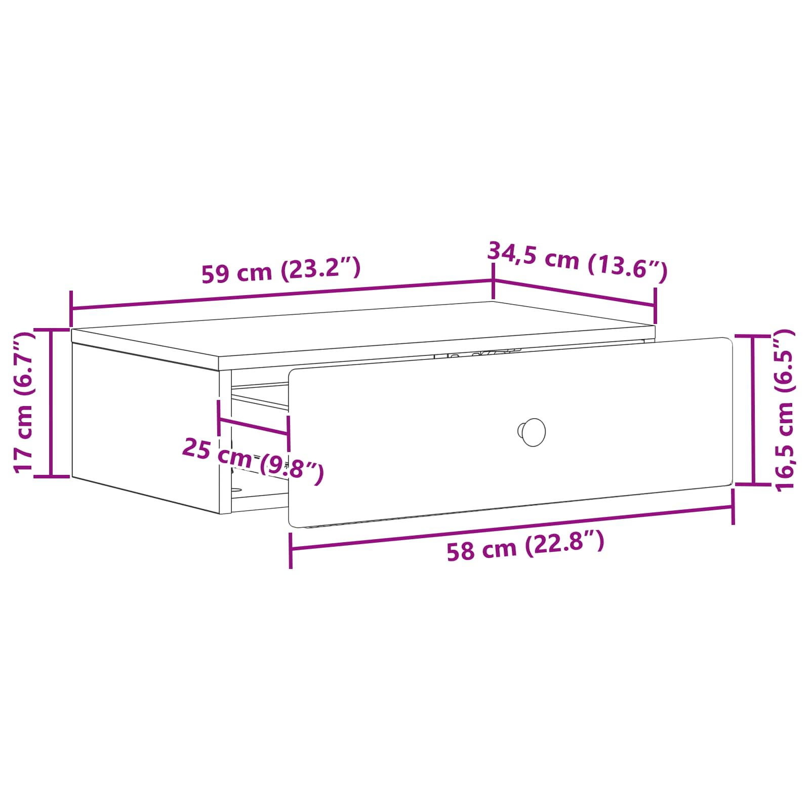 Stolna montirana na zid Crna 59 x 34,5 x 17 cm